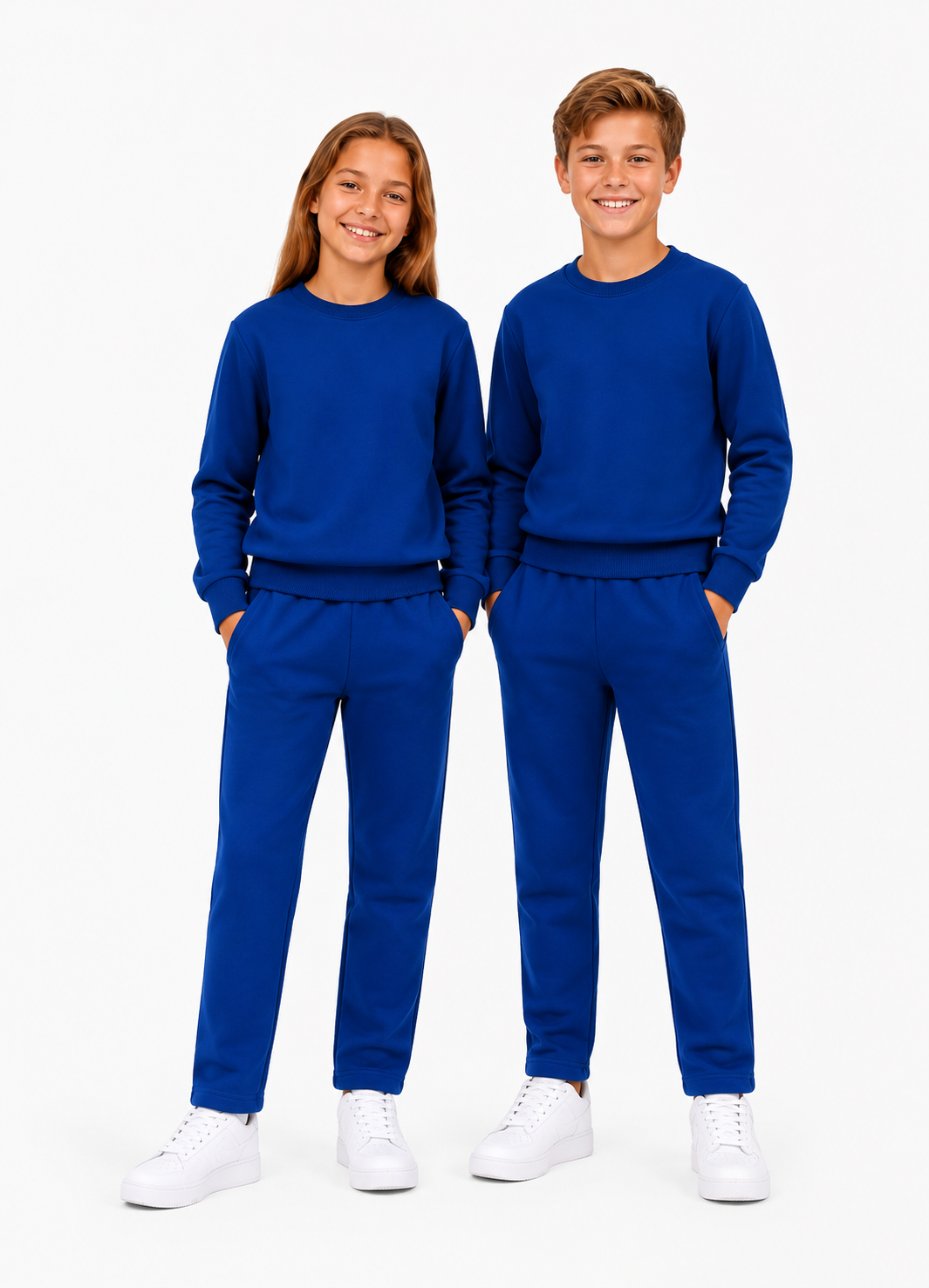 Unisex Çocuk Pamuklu Bisiklet Yaka Eşofman Takımı Saks-301