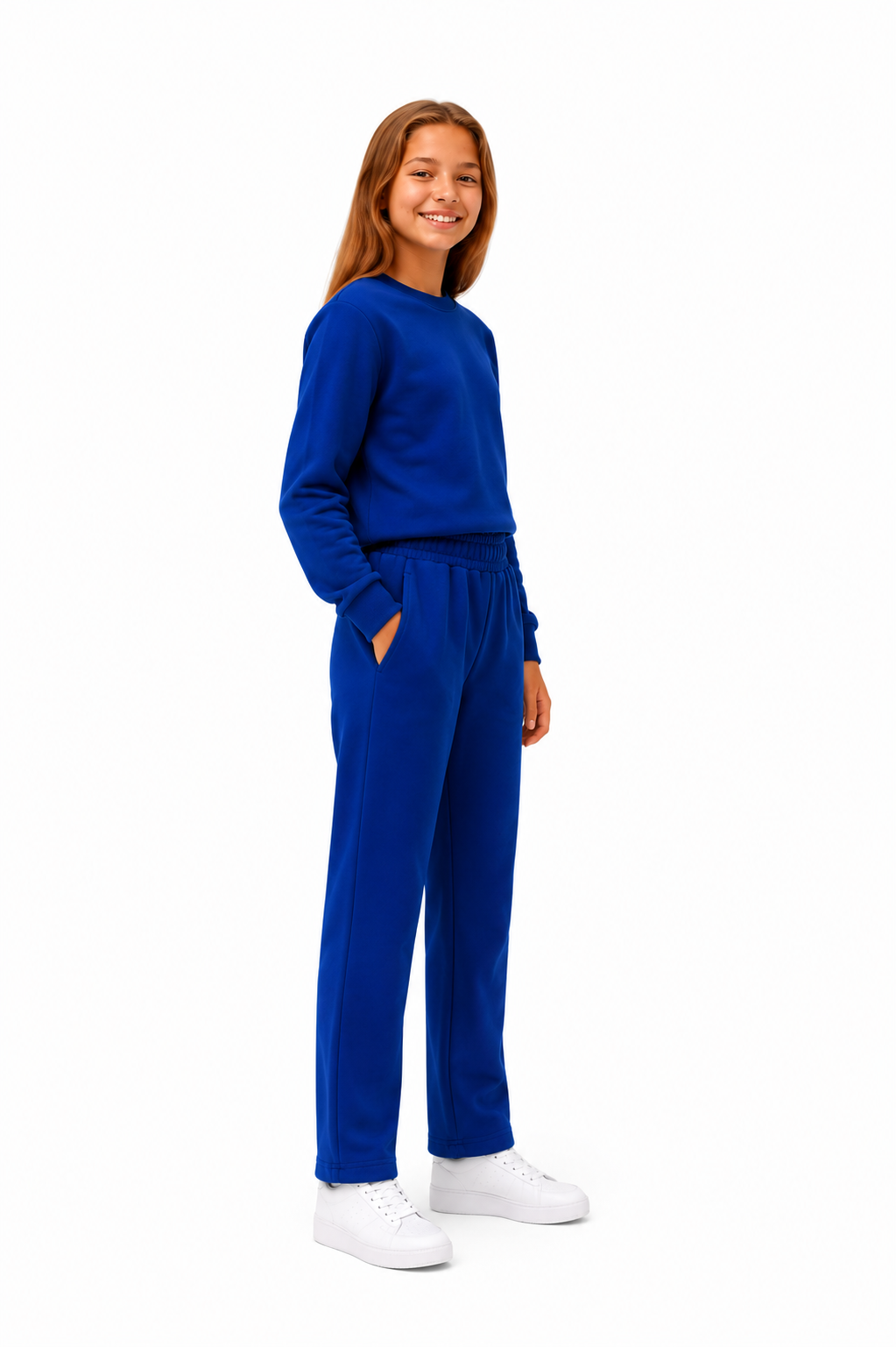 Unisex Çocuk Pamuklu Bisiklet Yaka Eşofman Takımı Saks-301