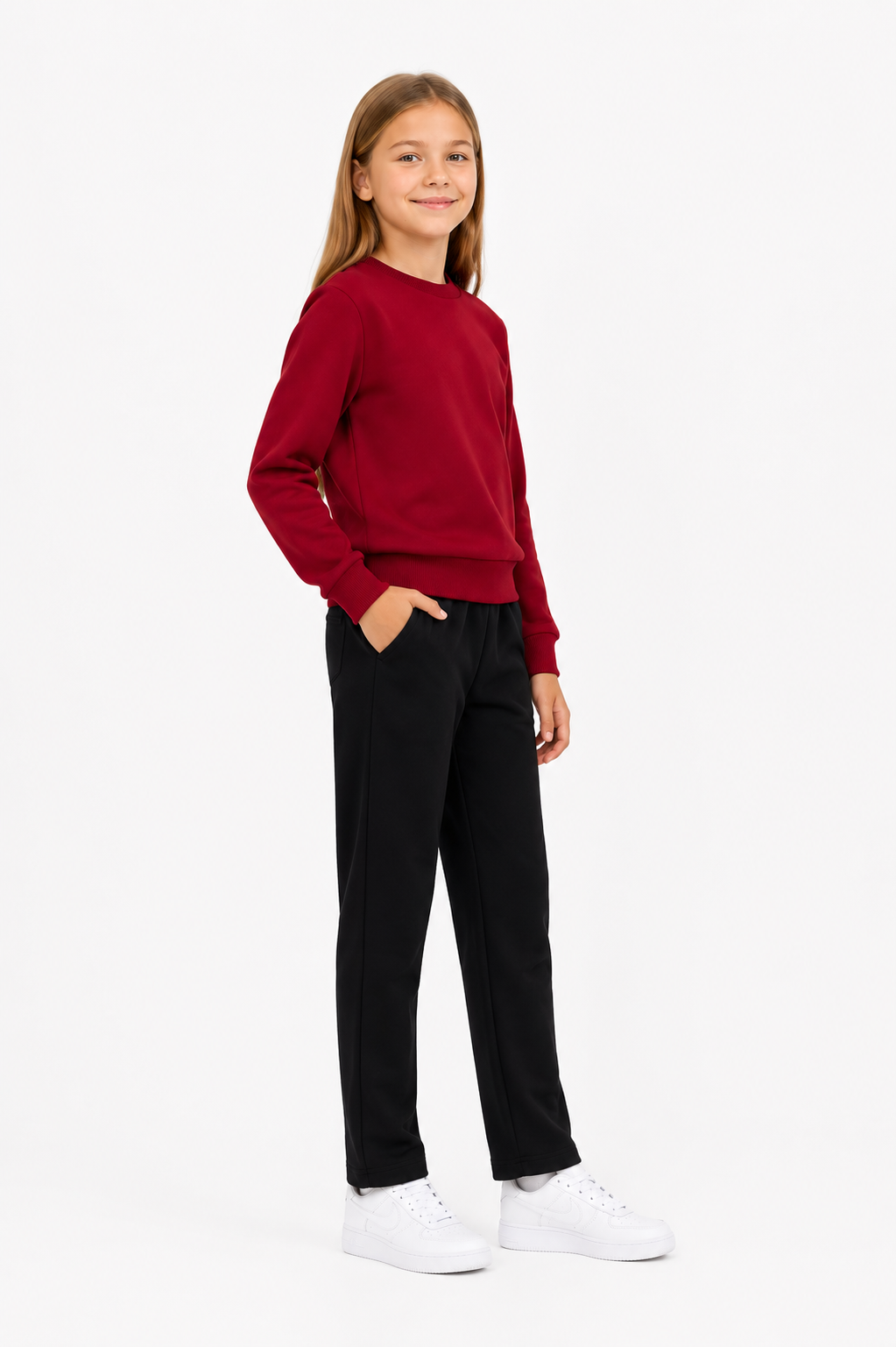 Unisex Çocuk Pamuklu Bisiklet Yaka Eşofman Takımı Bordo-301
