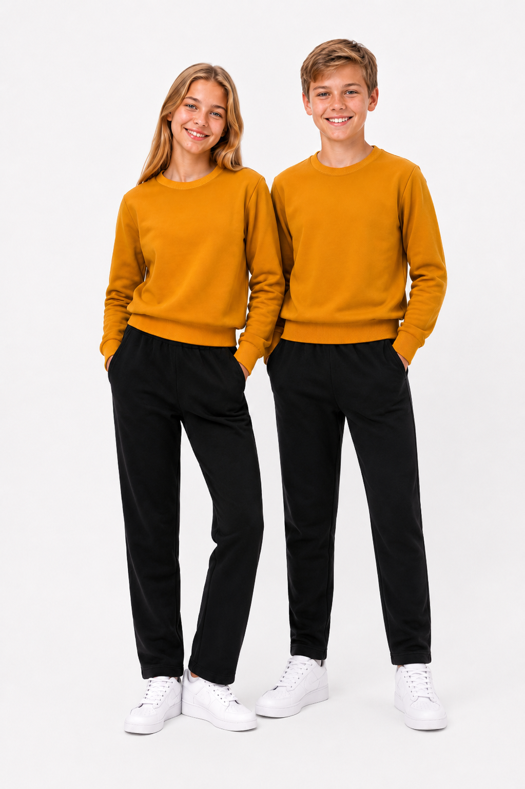 Unisex Çocuk Pamuklu Bisiklet Yaka Eşofman Takımı Hardal-301