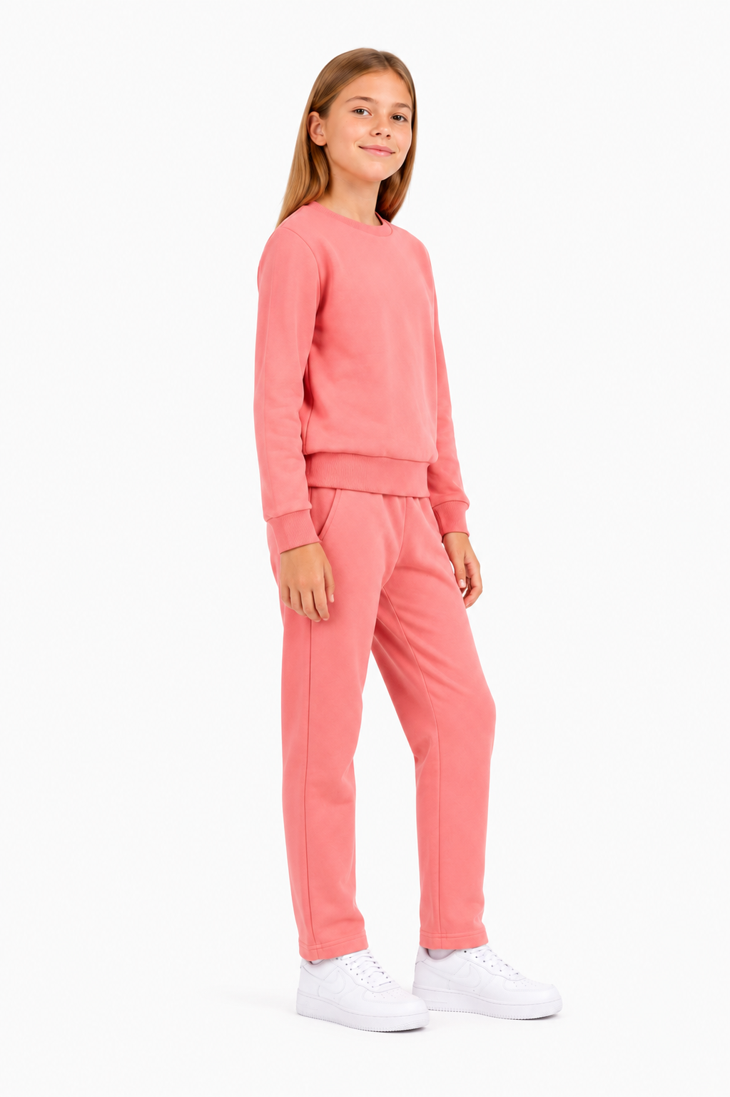 Unisex Çocuk Pamuklu Bisiklet Yaka Eşofman Takımı Pembe-301