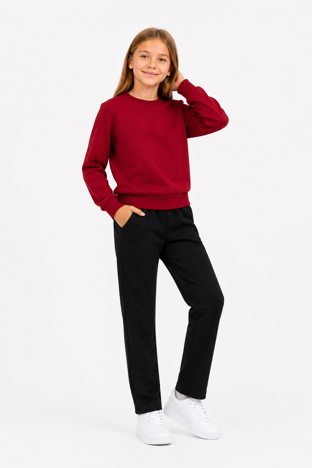 Unisex Çocuk Pamuklu Bisiklet Yaka Eşofman Takımı Bordo-301