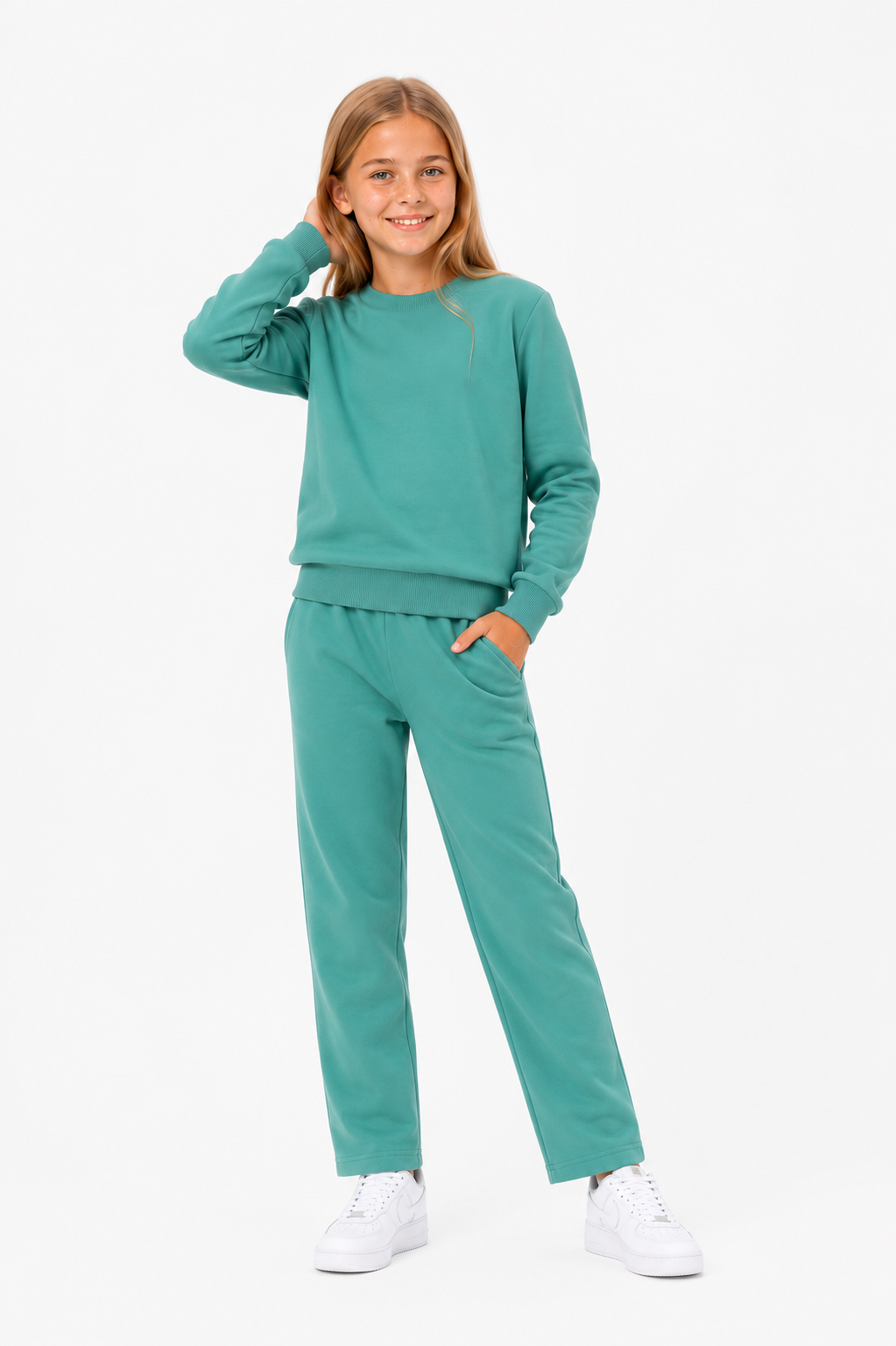 Unisex Çocuk Pamuklu Bisiklet Yaka Eşofman Takımı Mint-301