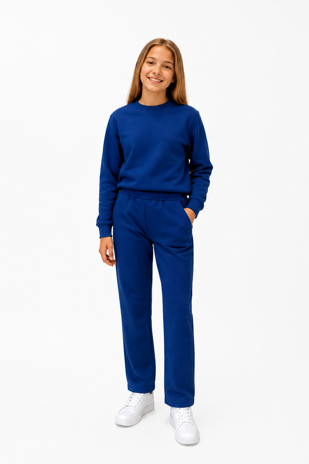 Unisex Çocuk Pamuklu Bisiklet Yaka Eşofman Takımı Saks-301