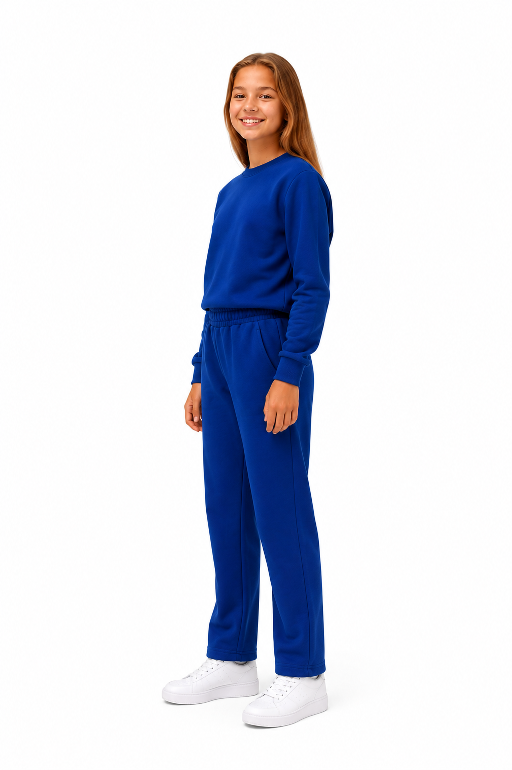 Unisex Çocuk Pamuklu Bisiklet Yaka Eşofman Takımı Saks-301