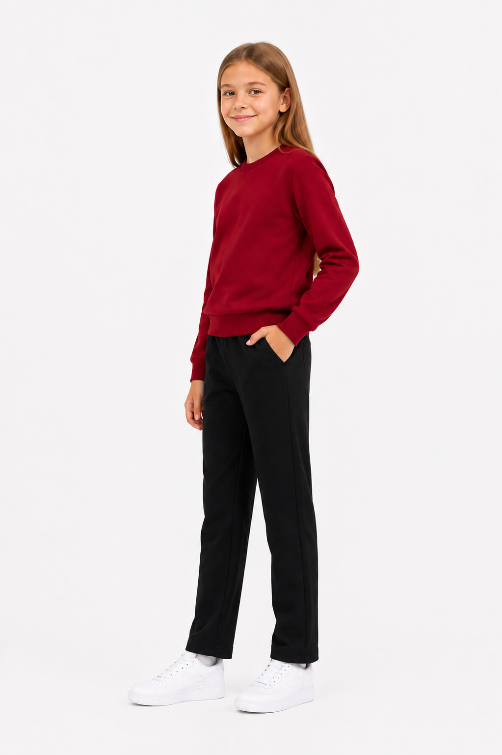 Unisex Çocuk Pamuklu Bisiklet Yaka Eşofman Takımı Bordo-301