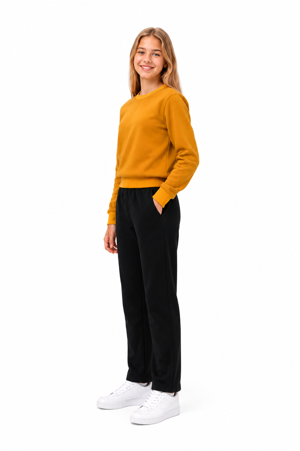 Unisex Çocuk Pamuklu Bisiklet Yaka Eşofman Takımı Hardal-301