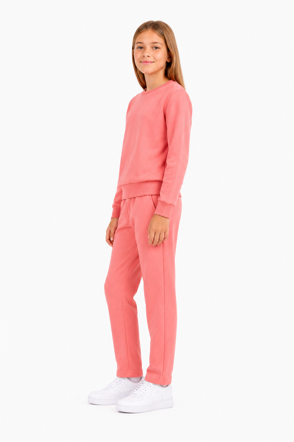 Unisex Çocuk Pamuklu Bisiklet Yaka Eşofman Takımı Pembe-301