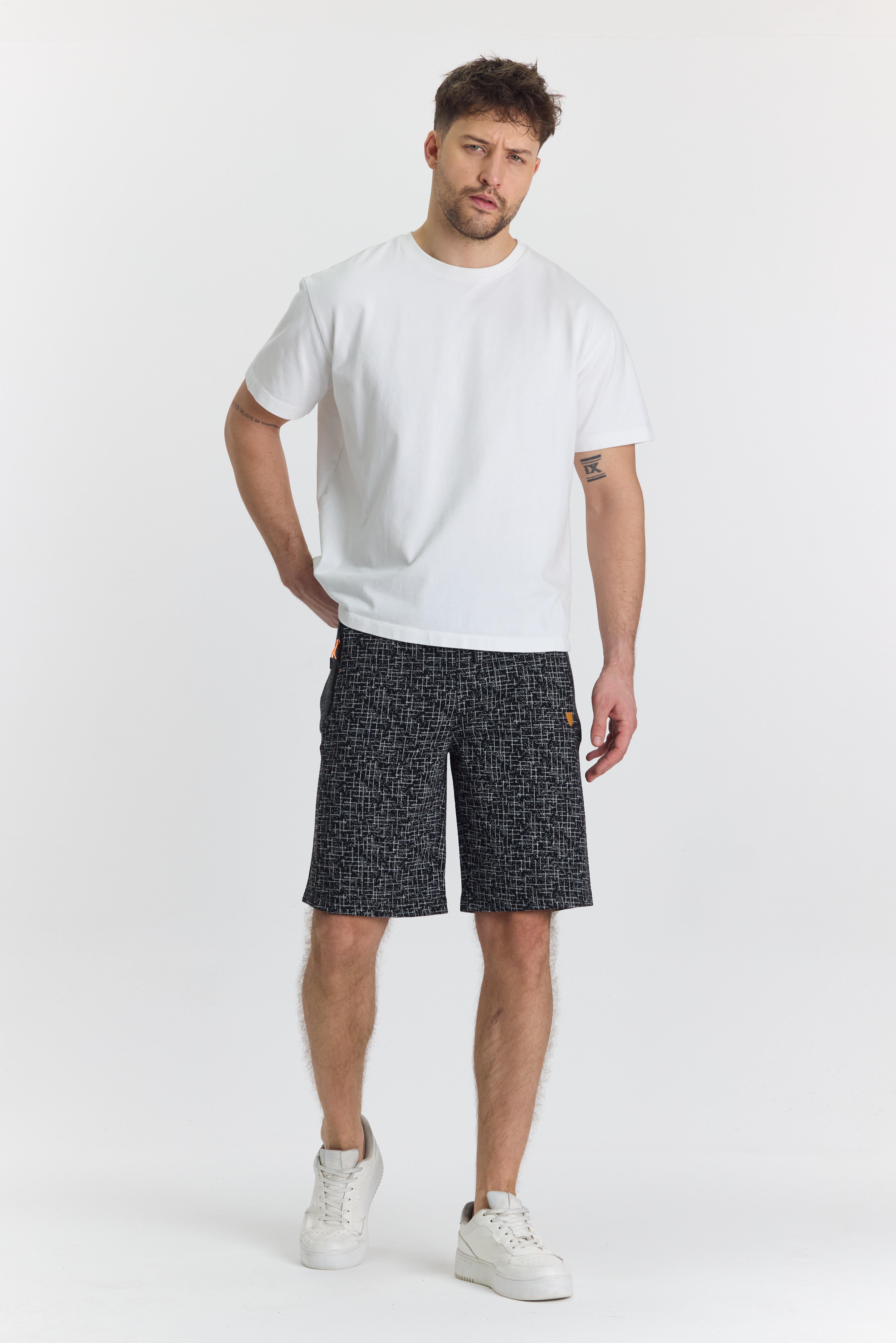 Erkek Polycotton Baskılı Şort Siyah 6047-S