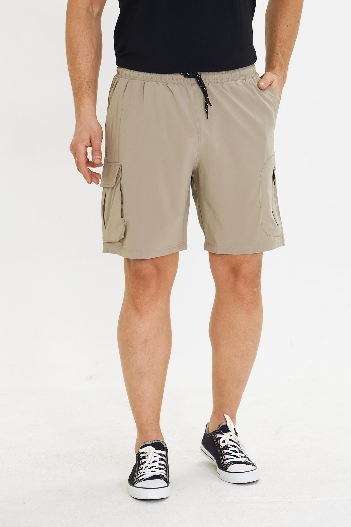 Erkek StretchFit Kargo Cepli Esnek Şort bej 6040-B