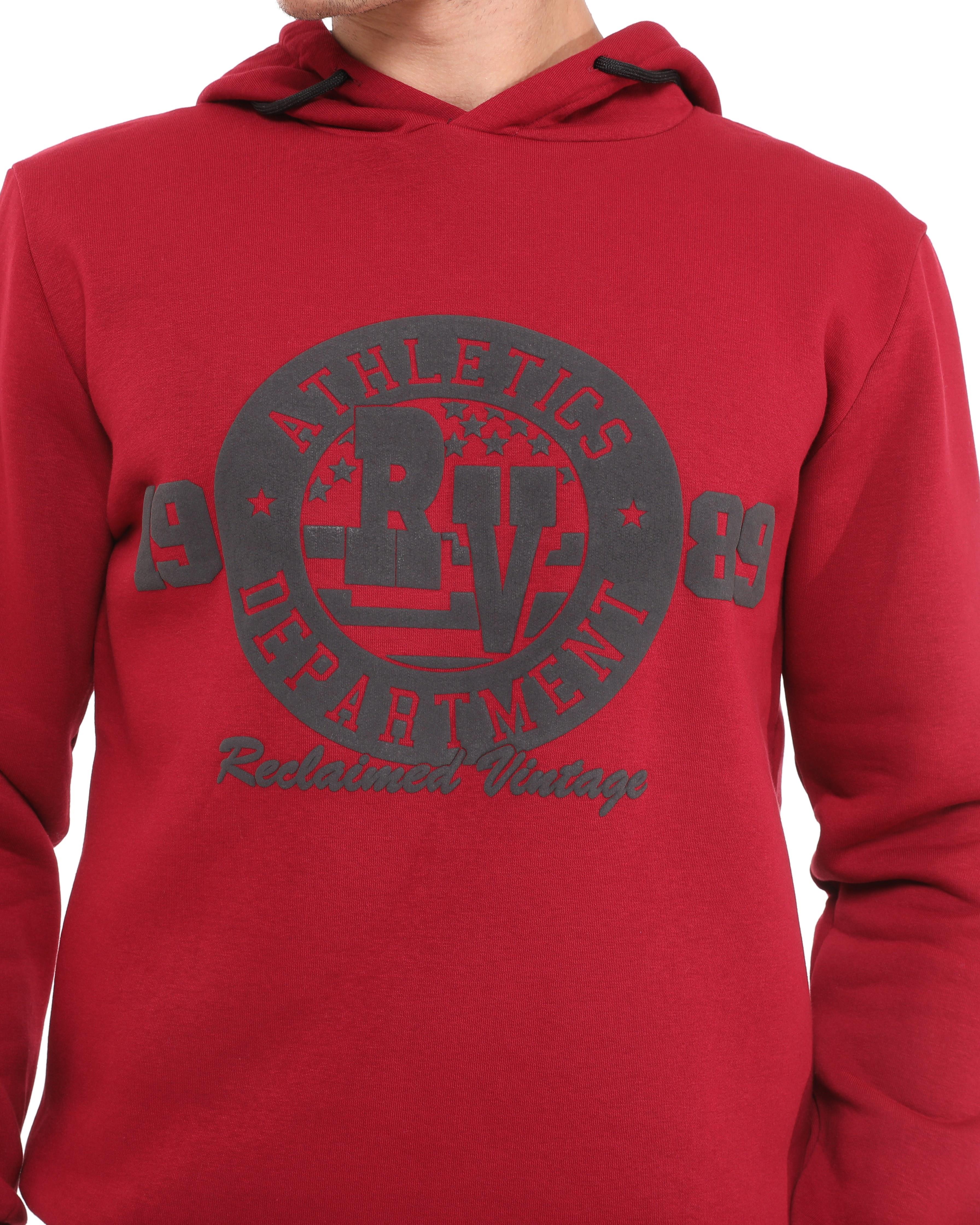 Erkek 3 İplik Şardonlu Kapüşonlu Kışlık Sweatshirt Bordo 5265-B