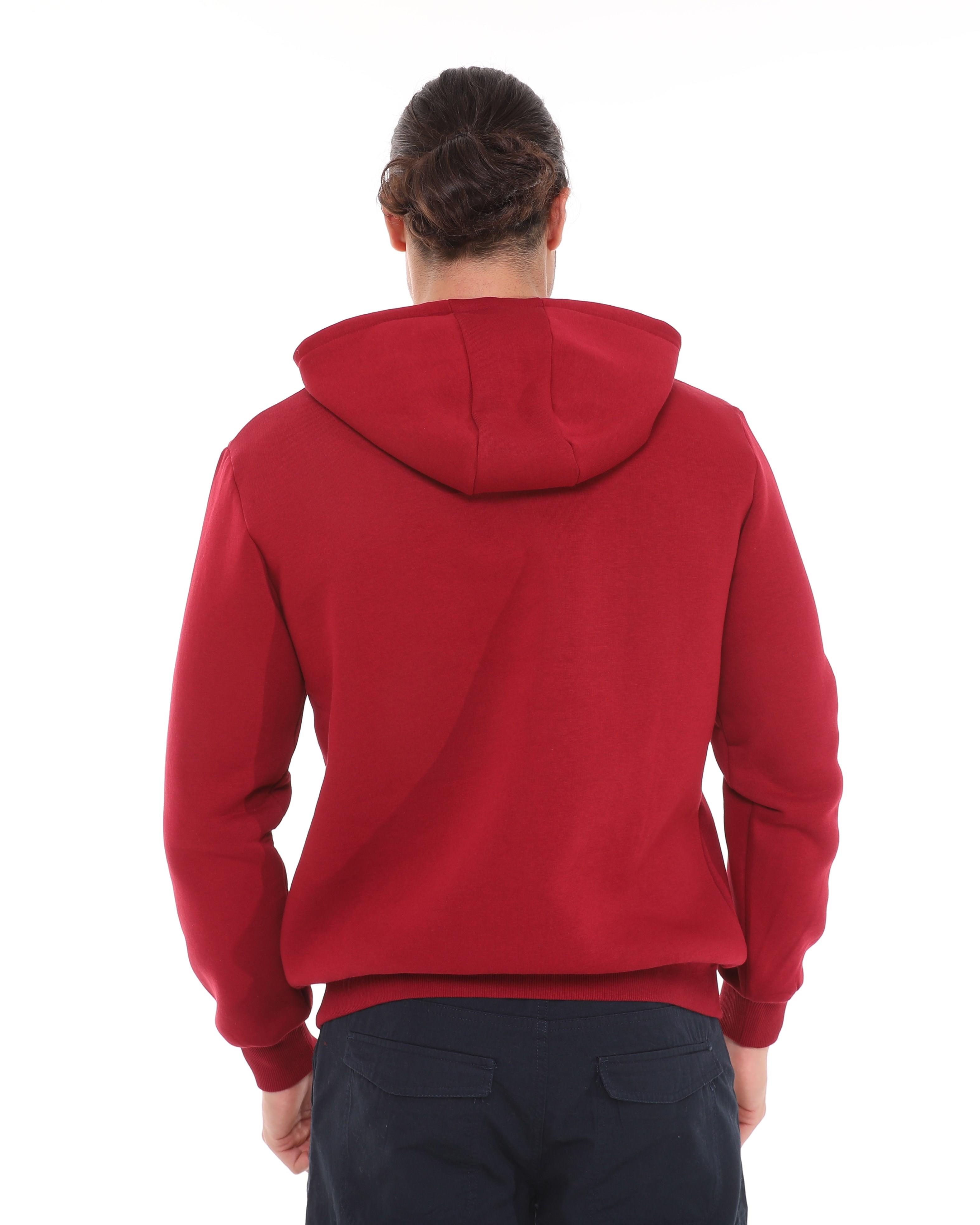 Erkek 3 İplik Şardonlu Kapüşonlu Kışlık Sweatshirt Bordo 5265-B