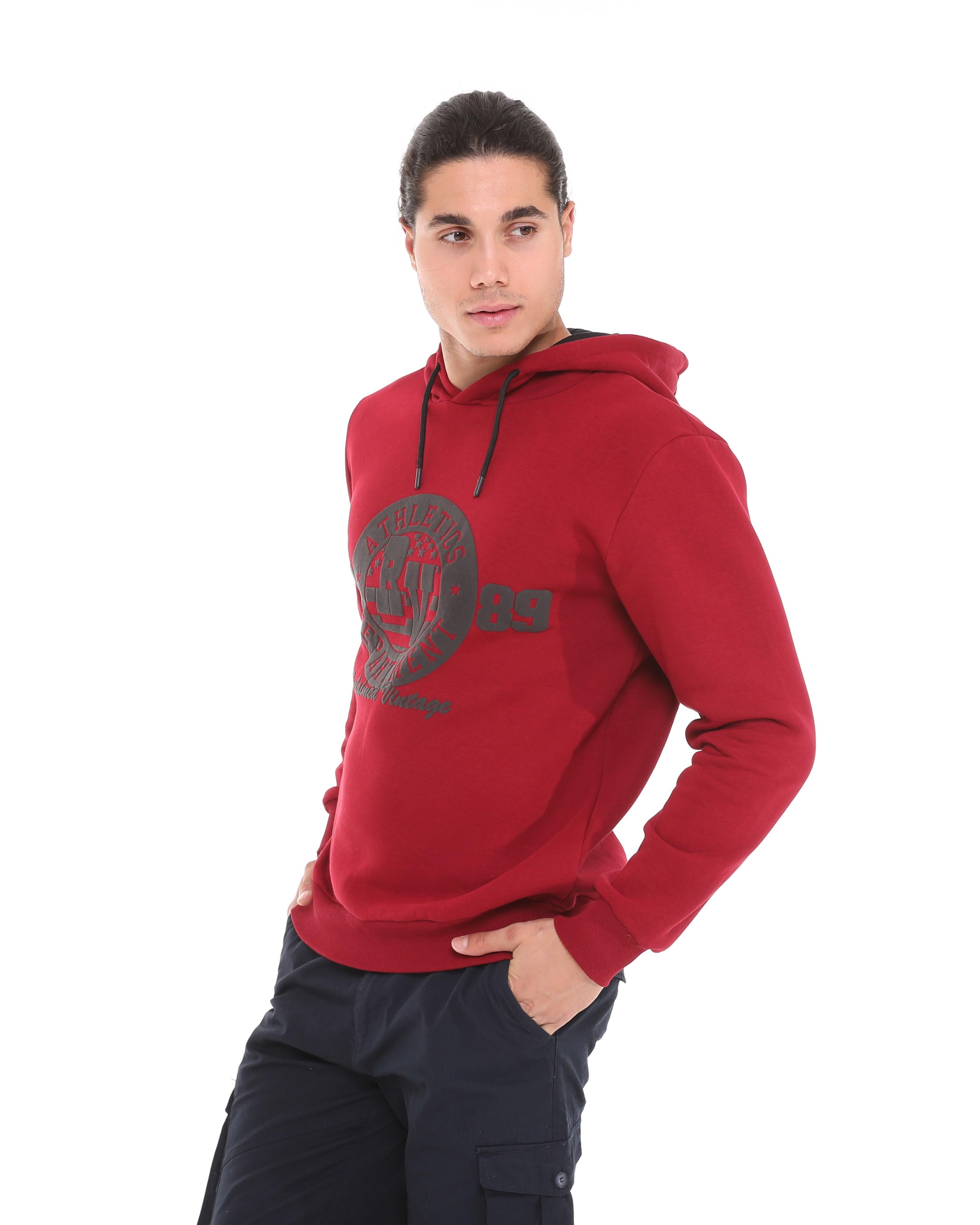 Erkek 3 İplik Şardonlu Kapüşonlu Kışlık Sweatshirt Bordo 5265-B