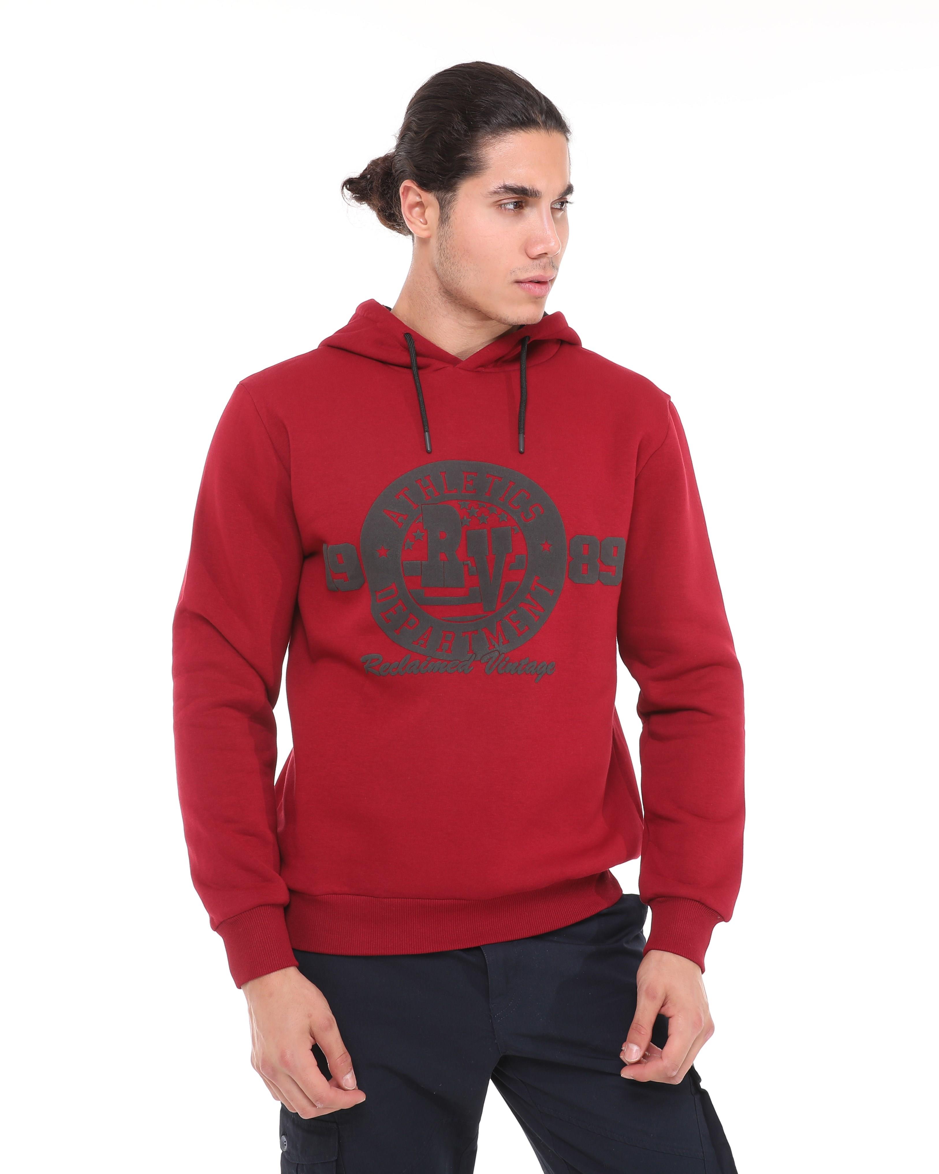 Erkek 3 İplik Şardonlu Kapüşonlu Kışlık Sweatshirt Bordo 5265-B