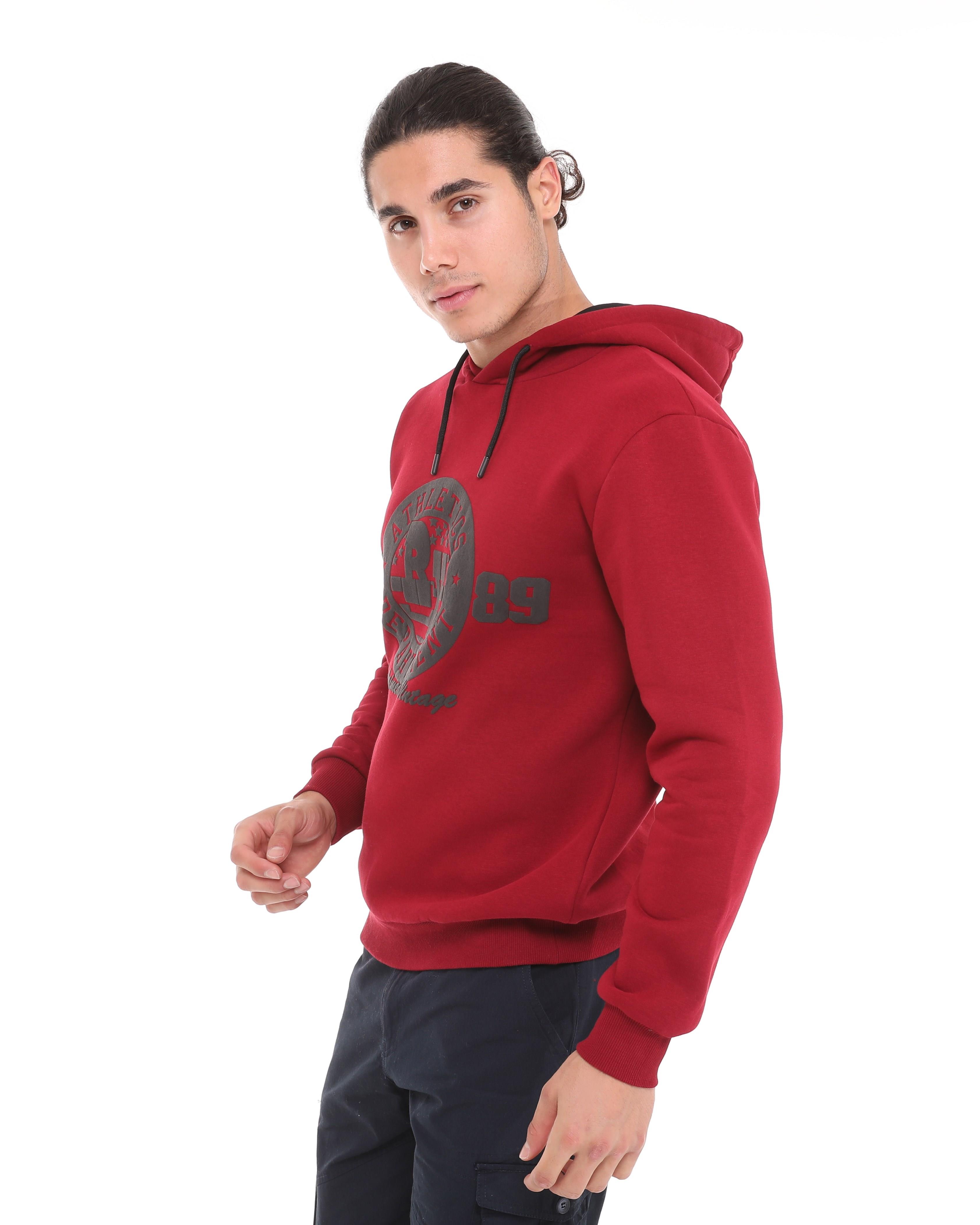 Erkek 3 İplik Şardonlu Kapüşonlu Kışlık Sweatshirt Bordo 5265-B