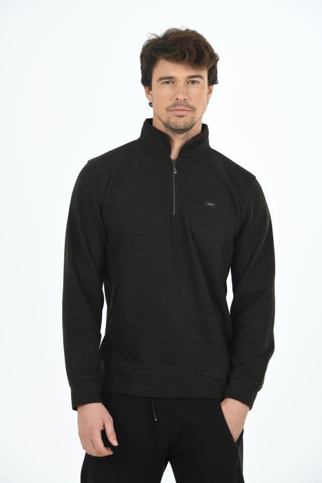 Erkek Supersoft Yarım fermuar Yakalı Selanik Kumaş Sweatshirt 5237-Ka