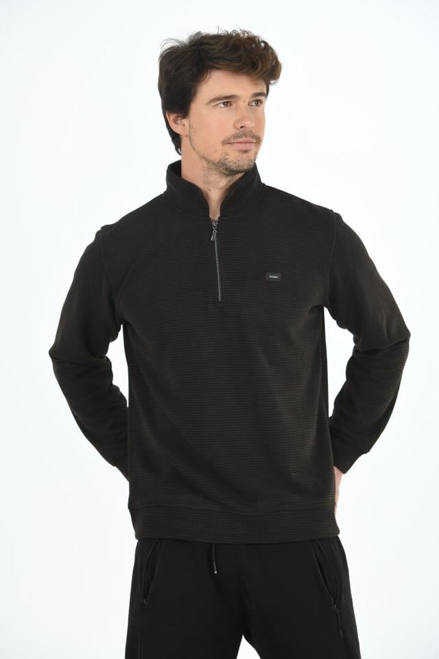 Erkek Supersoft Yarım fermuar Yakalı Selanik Kumaş Sweatshirt 5237-Ka