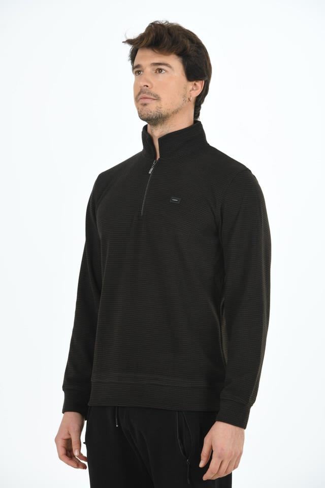 Erkek Supersoft Yarım fermuar Yakalı Selanik Kumaş Sweatshirt 5237-Ka