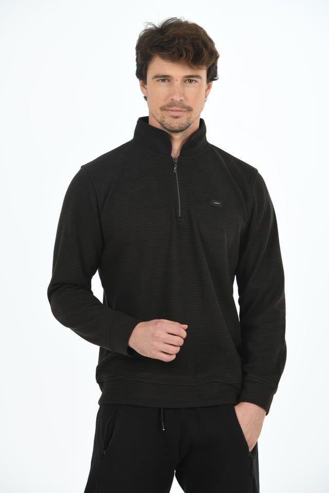 Erkek Supersoft Yarım fermuar Yakalı Selanik Kumaş Sweatshirt 5237-Ka