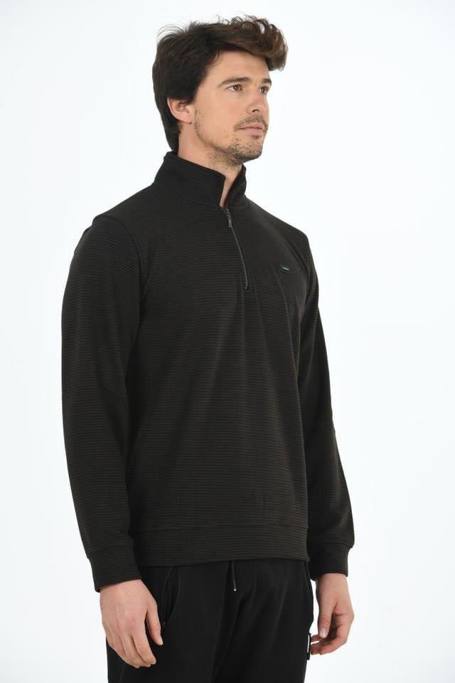 Erkek Supersoft Yarım fermuar Yakalı Selanik Kumaş Sweatshirt 5237-Ka