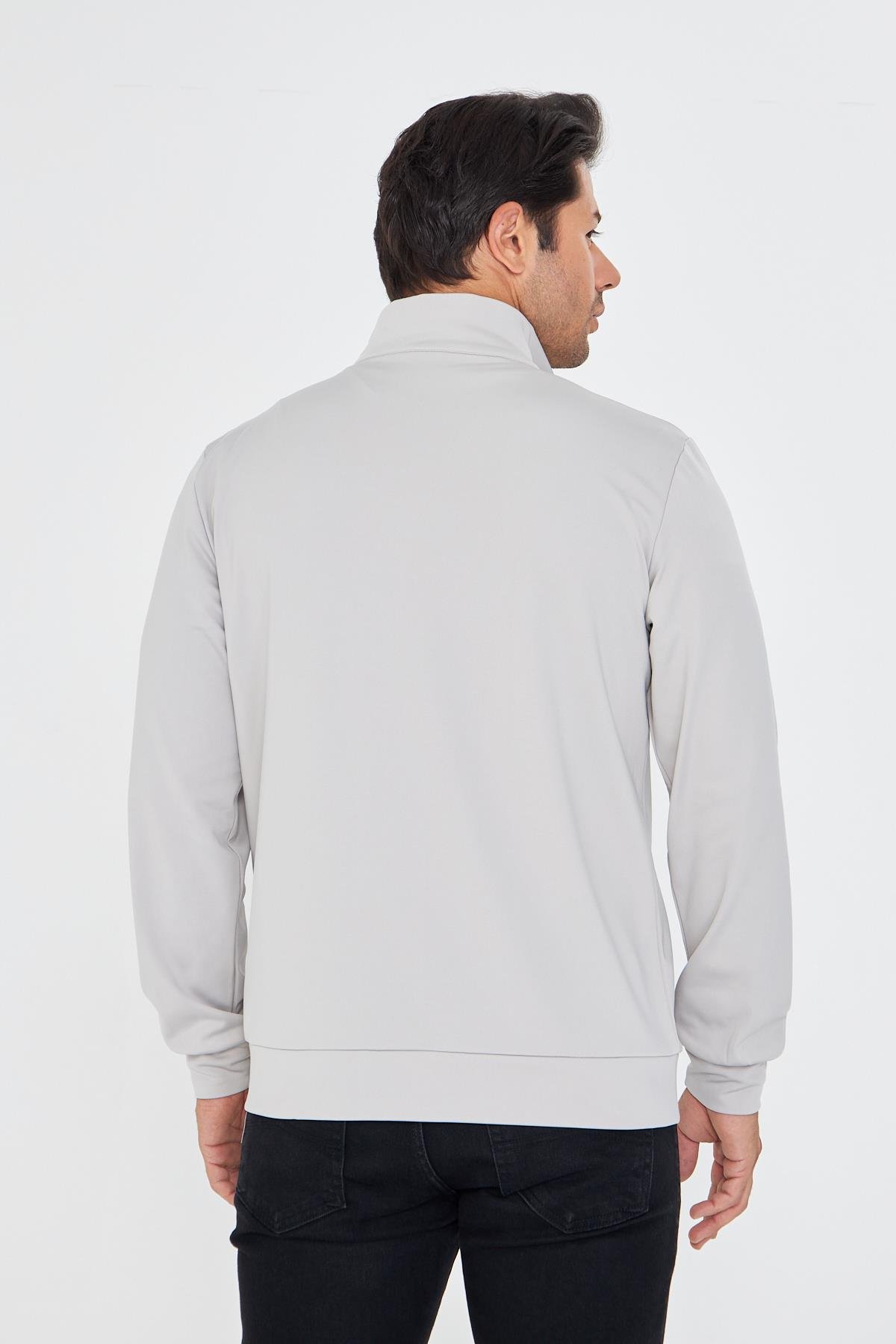Erkek Tam Fermuarlı Şardonlu Dalgıç Sweatshirt Gri 5256SW-G