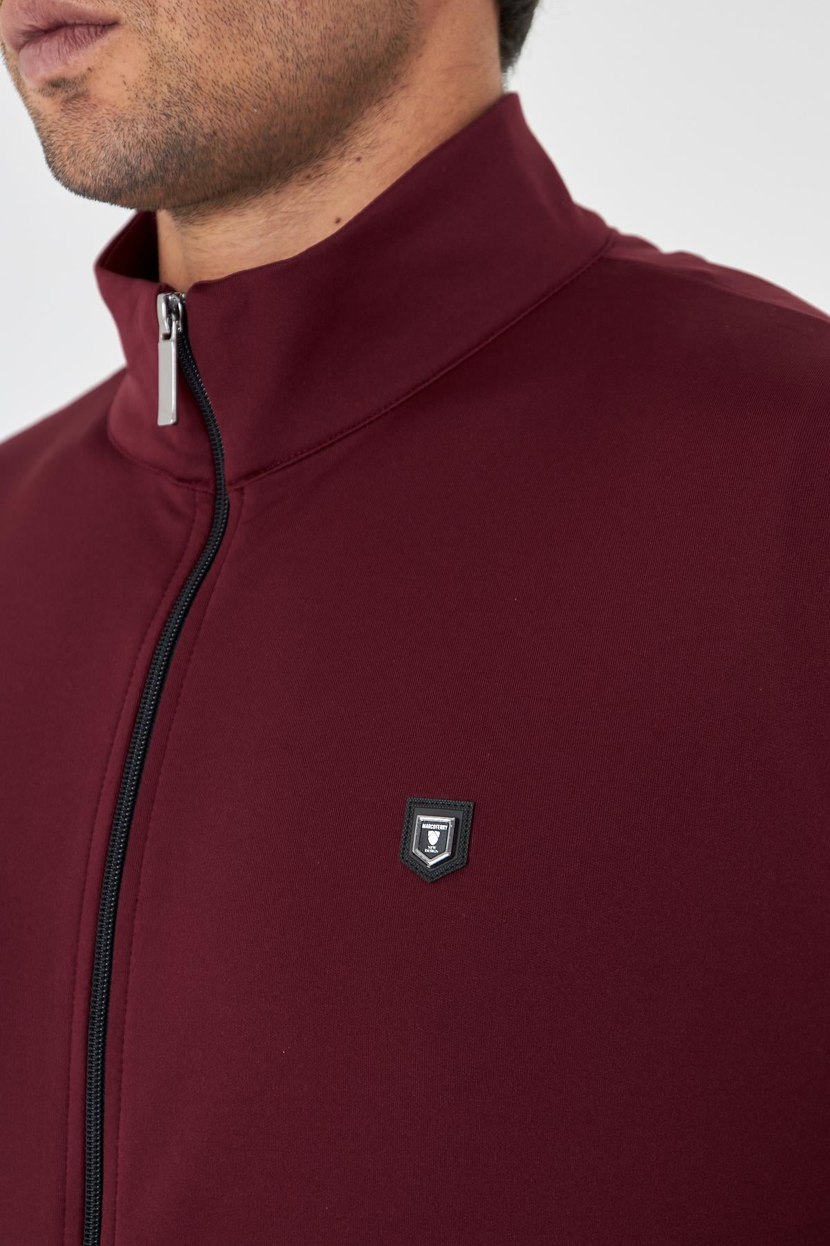 Erkek Tam Fermuarlı Şardonlu Dalgıç Sweatshirt Bordo 5256SW-B