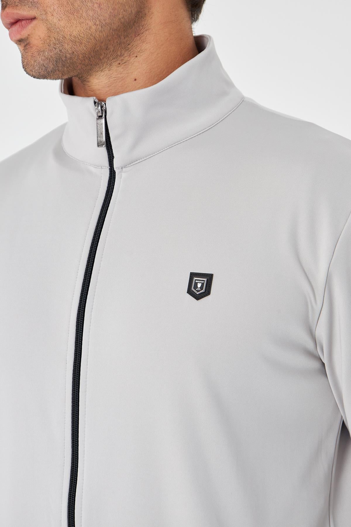 Erkek Tam Fermuarlı Şardonlu Dalgıç Sweatshirt Gri 5256SW-G