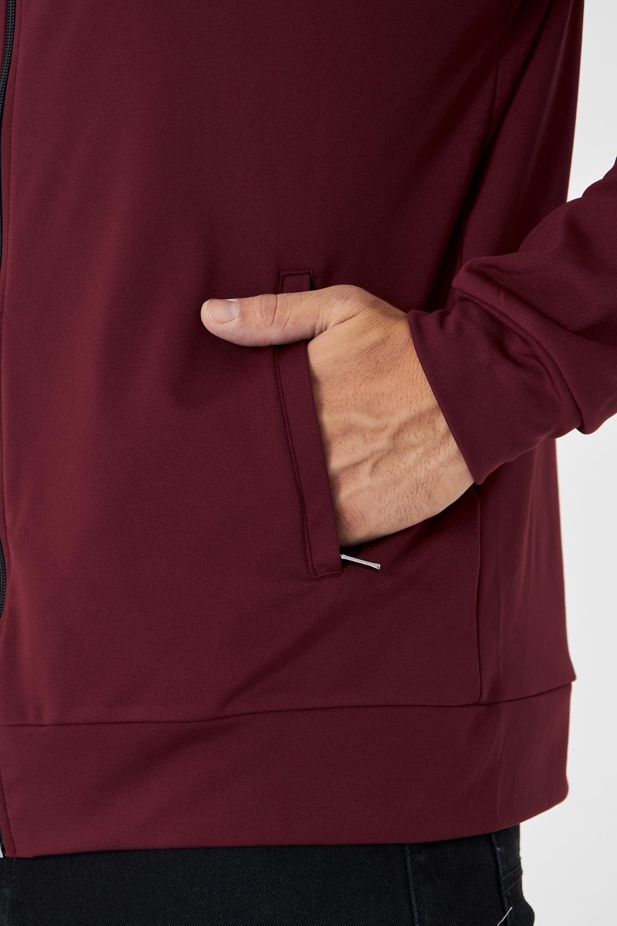 Erkek Tam Fermuarlı Şardonlu Dalgıç Sweatshirt Bordo 5256SW-B