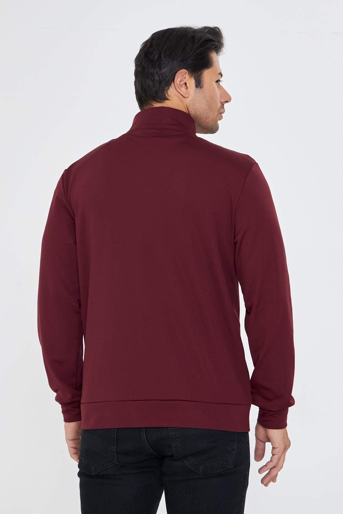 Erkek Tam Fermuarlı Şardonlu Dalgıç Sweatshirt Bordo 5256SW-B