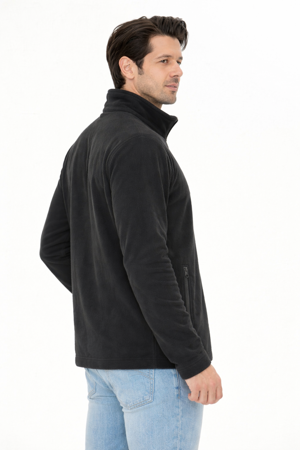 Erkek Tam Fermuarlı Cepli Polar Siyah 8517-S