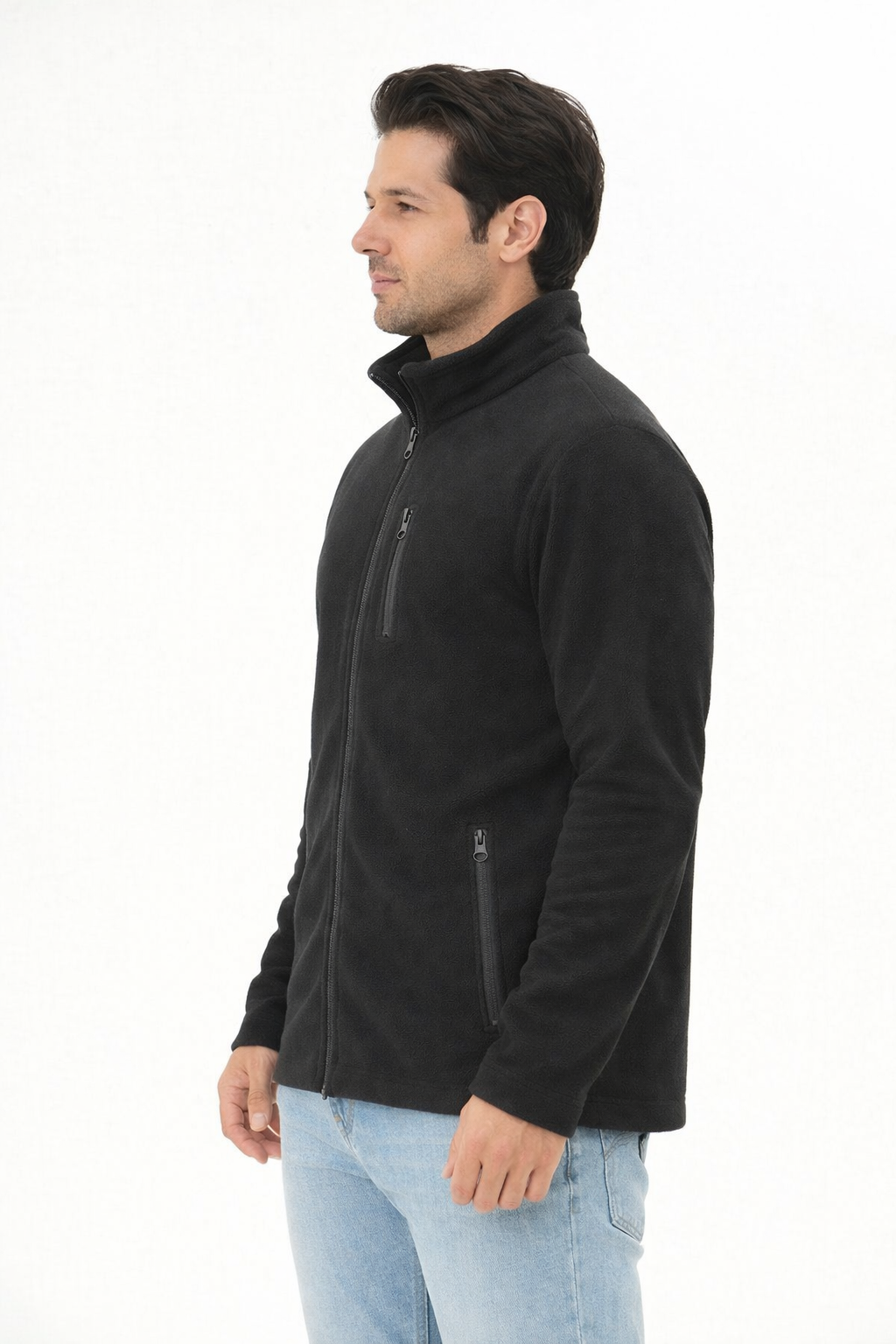 Erkek Tam Fermuarlı Cepli Polar Siyah 8517-S