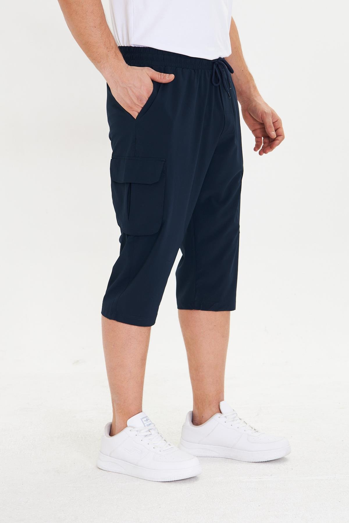 Erkek StretchFit Kargo Cepli Esnek Kapri Lacivert 6035-L