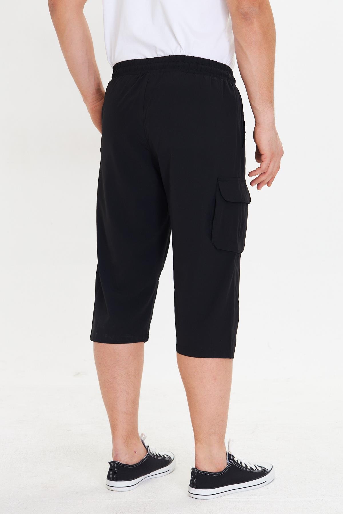 Erkek StretchFit Kargo Cepli Esnek Kapri Siyah 6035-S