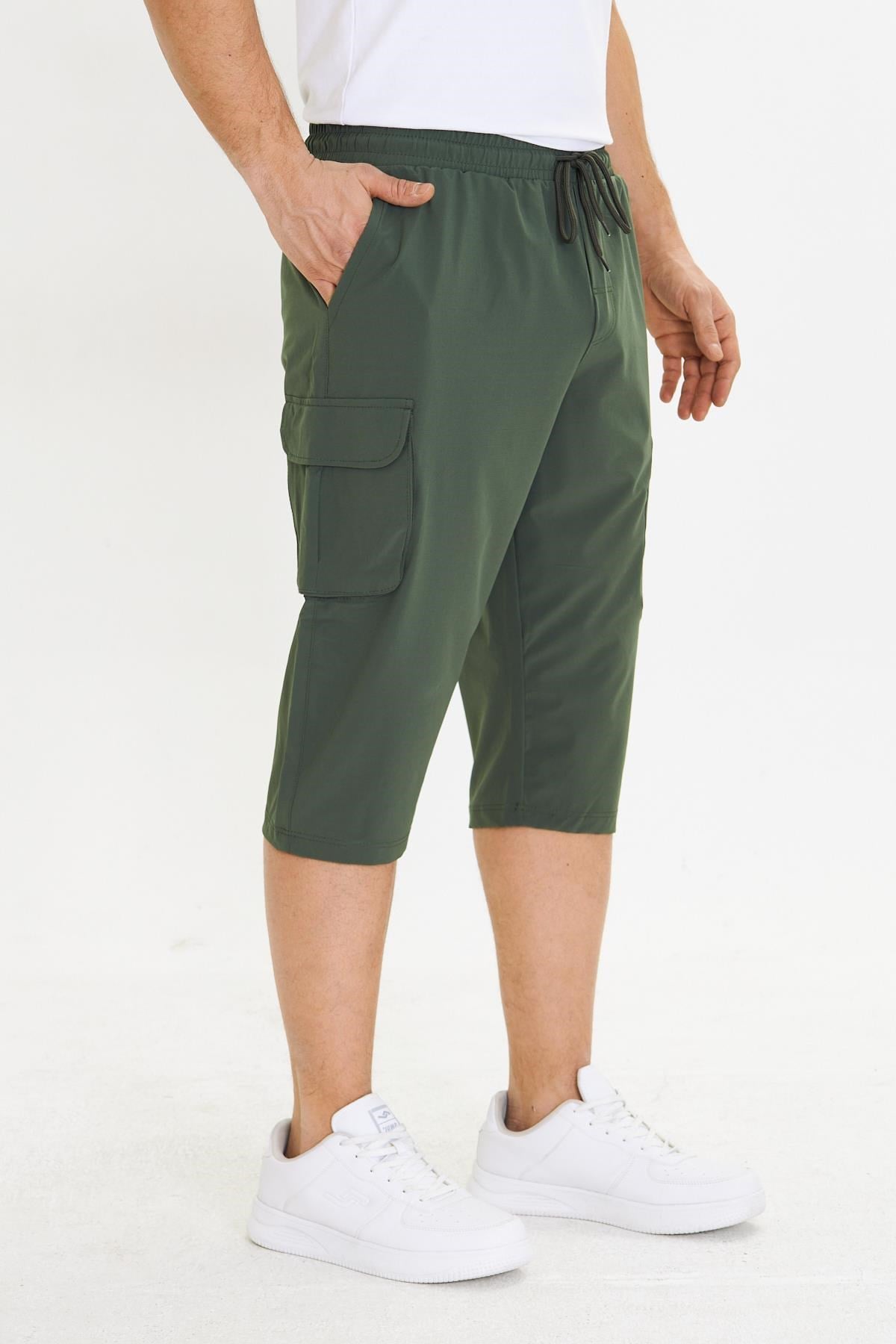 Erkek StretchFit Kargo Cepli Esnek Kapri Haki 6035-H
