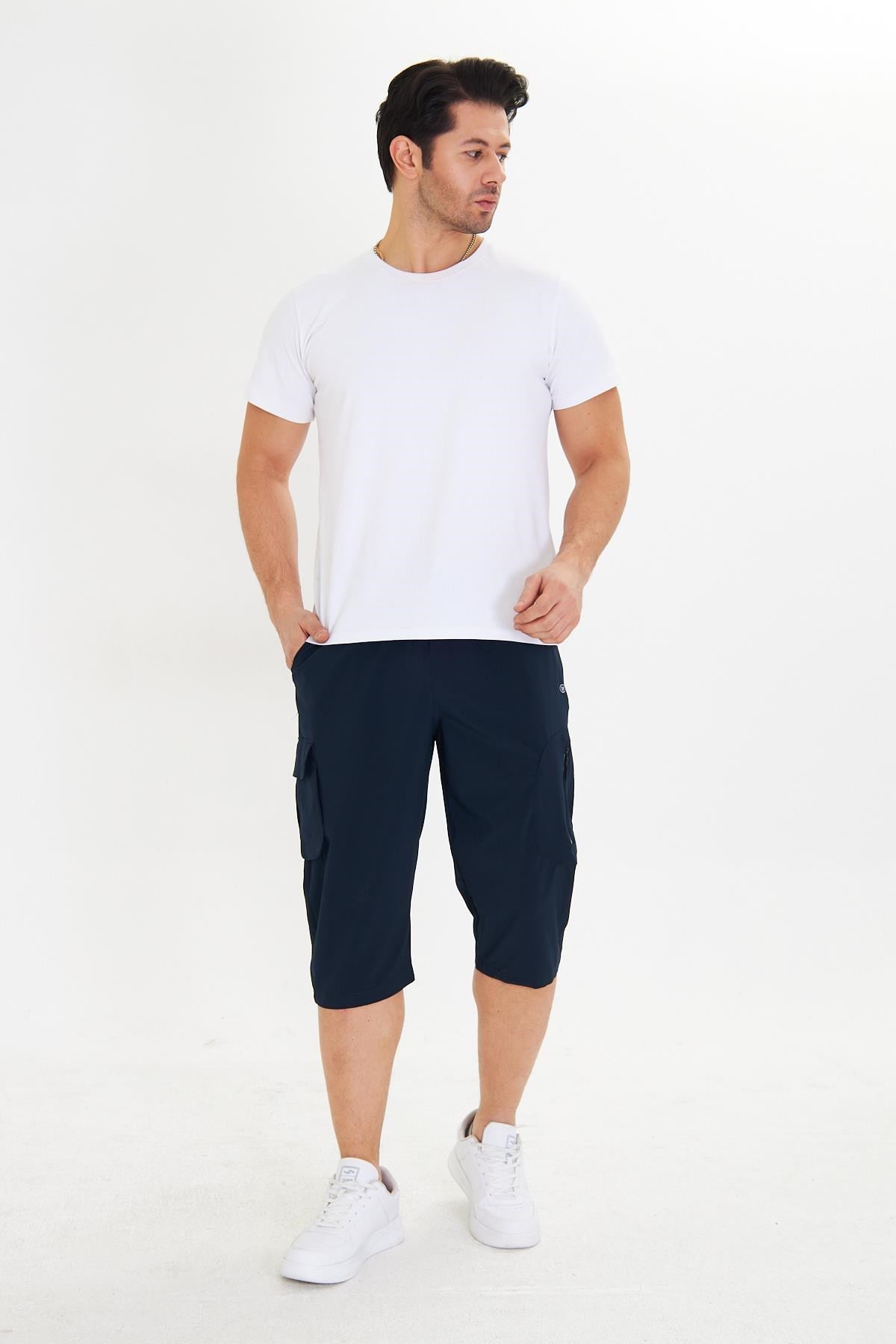 Erkek StretchFit Kargo Cepli Esnek Kapri Lacivert 6035-L