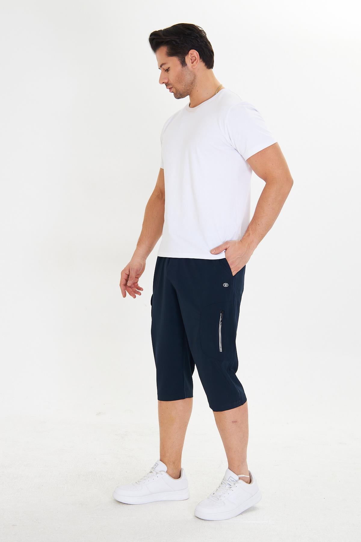 Erkek StretchFit Kargo Cepli Esnek Kapri Lacivert 6035-L