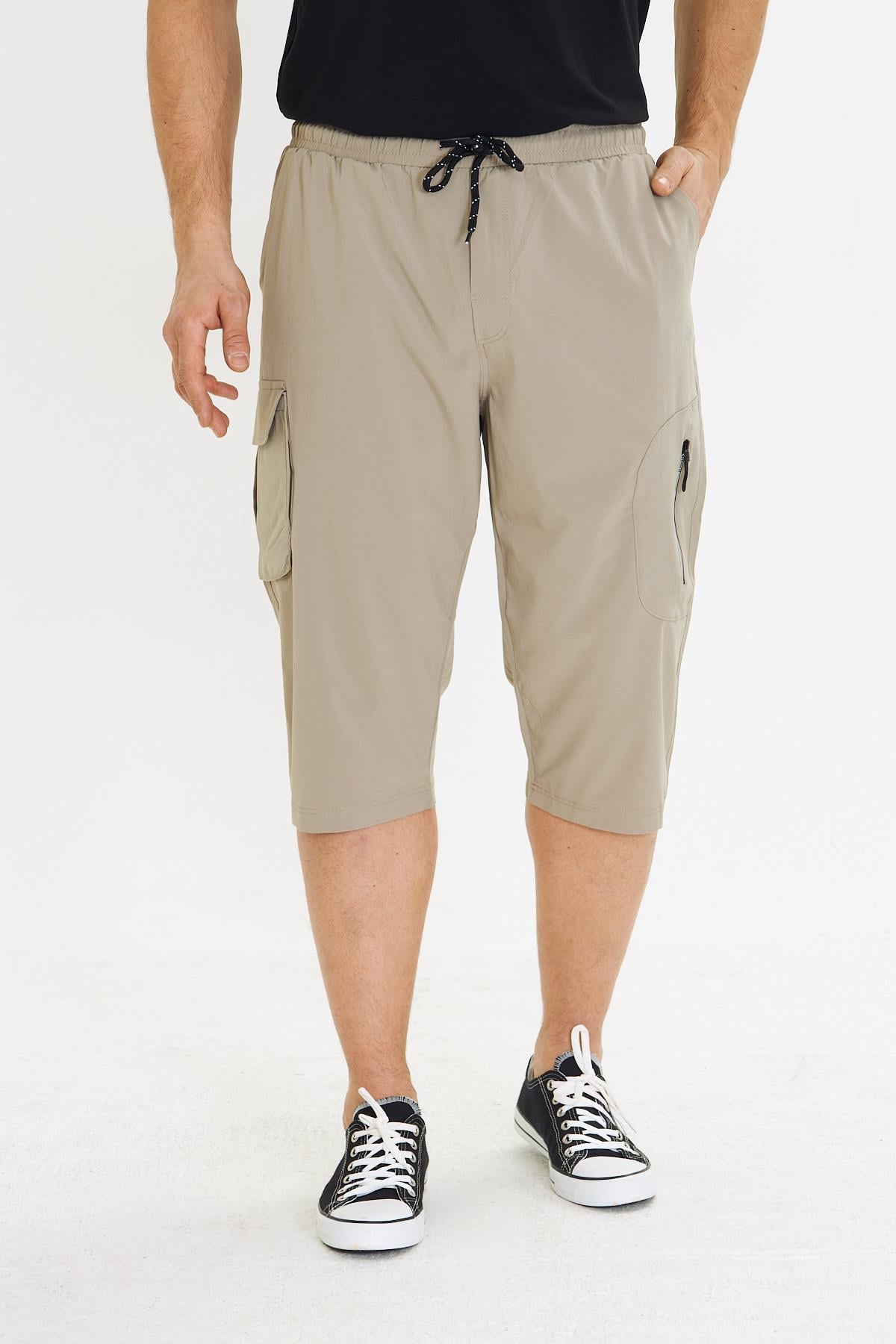 Erkek StretchFit Kargo Cepli Esnek Kapri Bej 6035-B