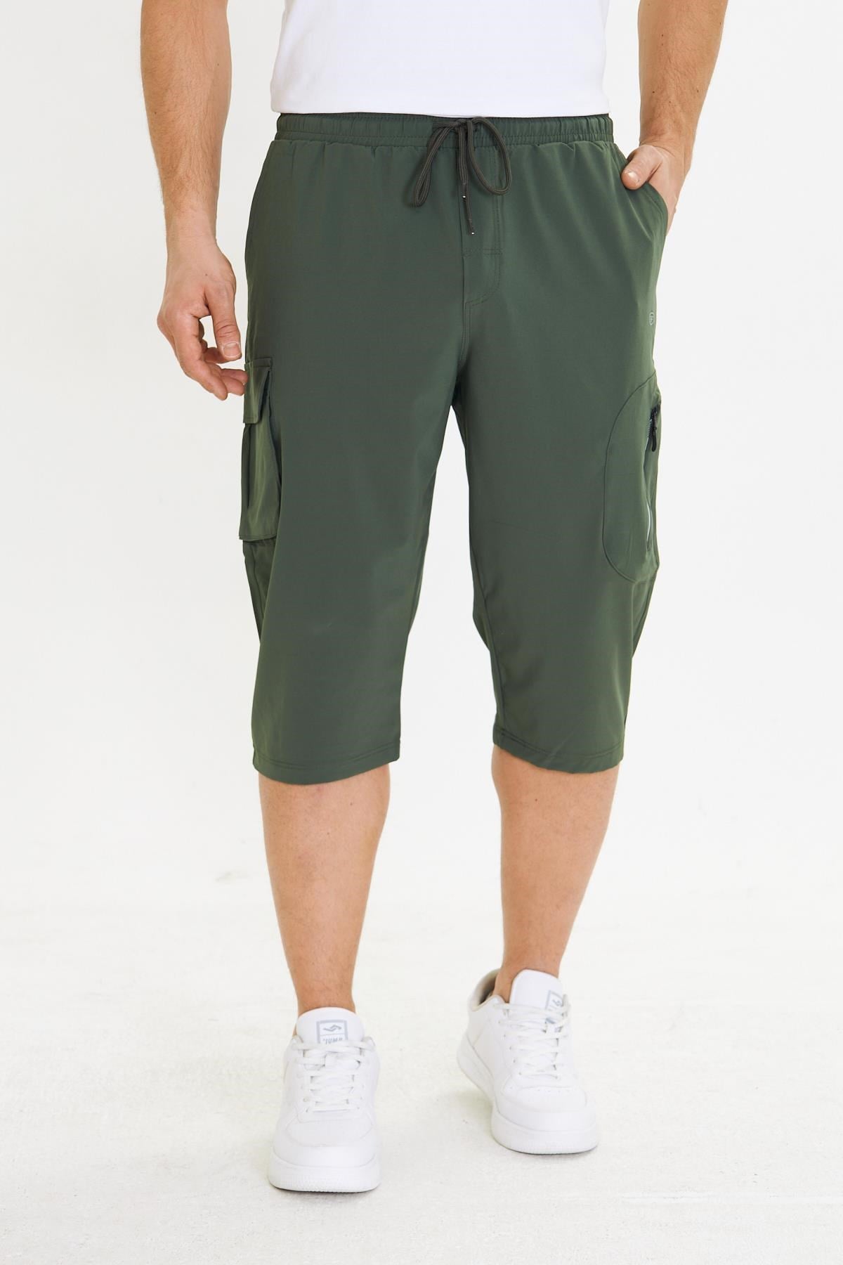 Erkek StretchFit Kargo Cepli Esnek Kapri Haki 6035-H