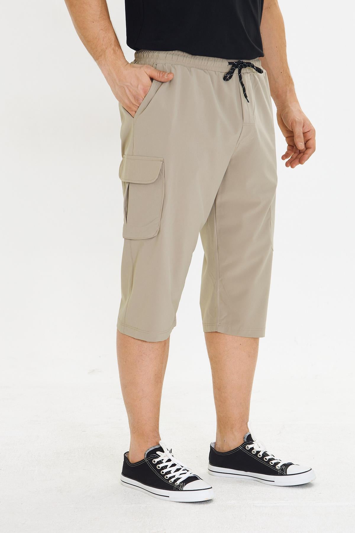 Erkek StretchFit Kargo Cepli Esnek Kapri Bej 6035-B