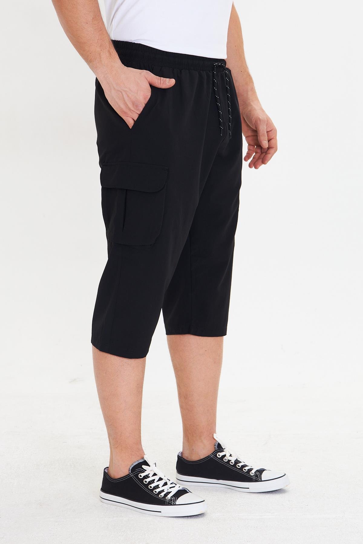Erkek StretchFit Kargo Cepli Esnek Kapri Siyah 6035-S