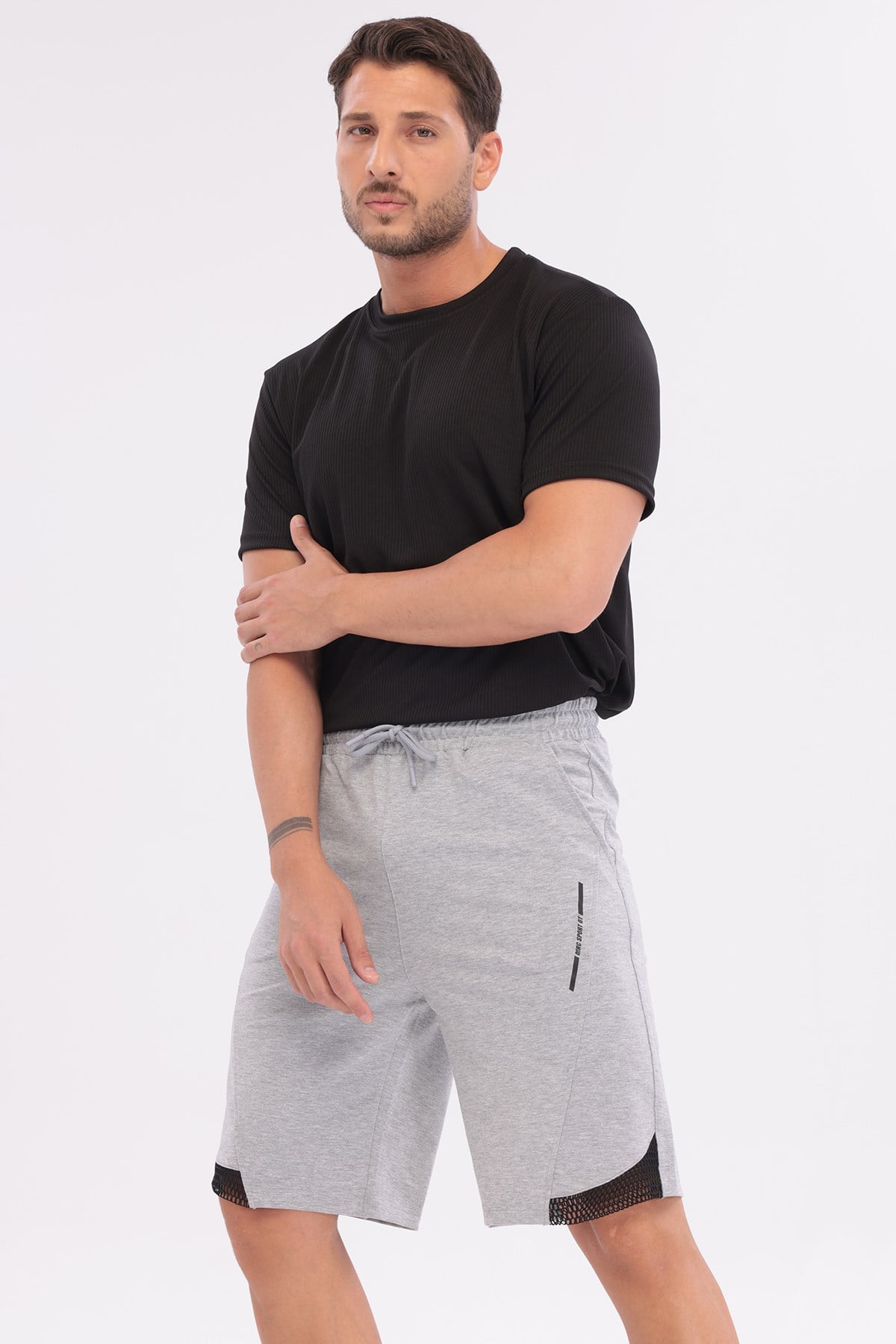 Erkek Pamuklu Sportif Şort Gri Melanj 6059
