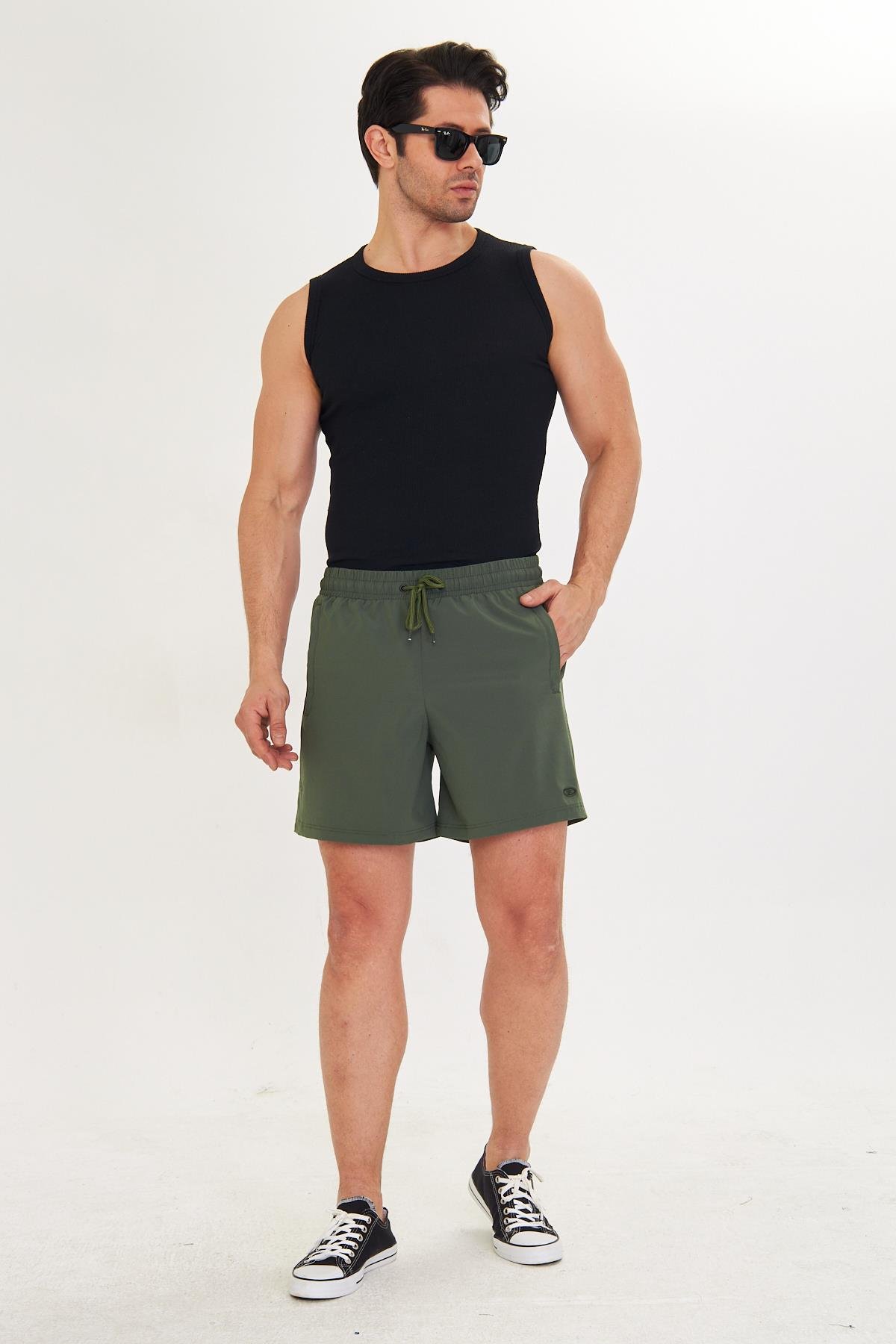 Erkek StretchFit İçi Astarlı Esnek Sporcu Şortu Haki 2658-H