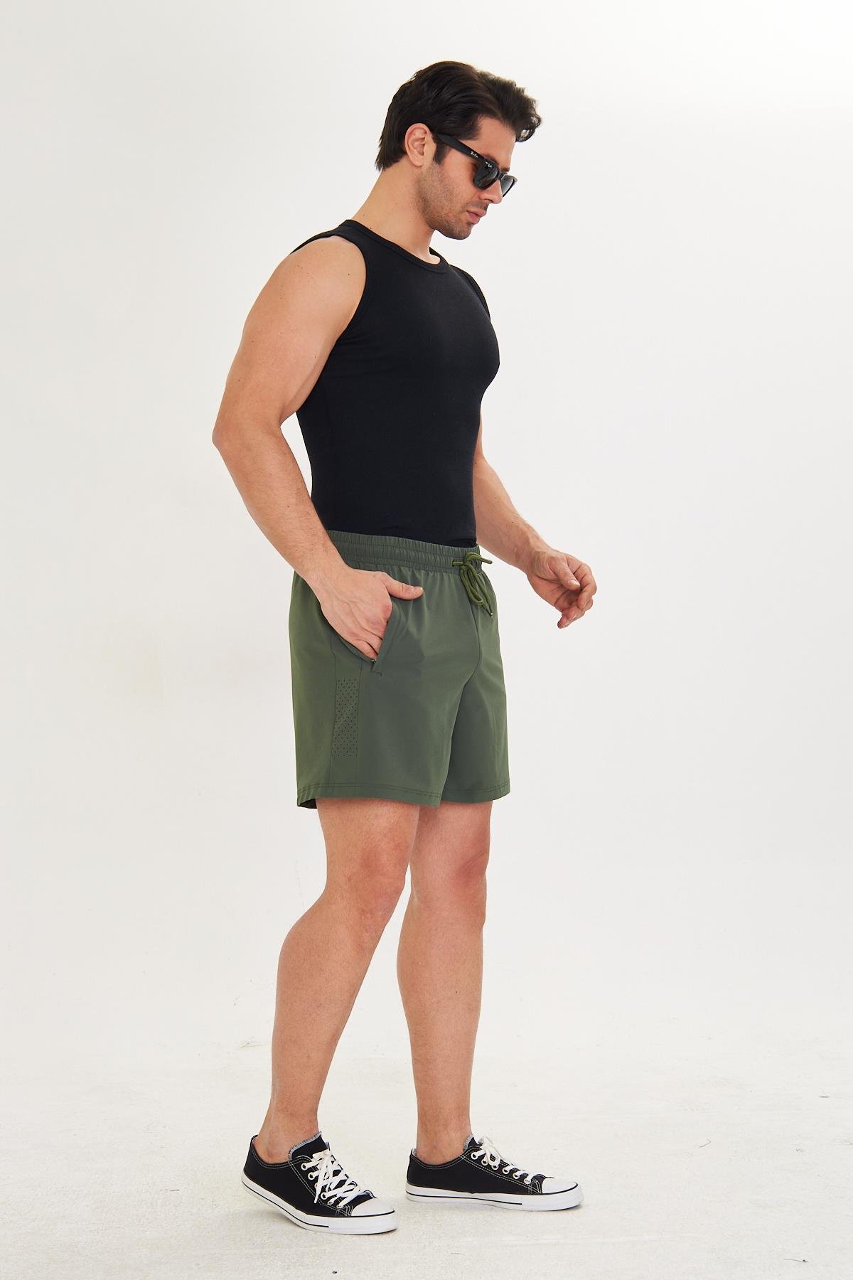 Erkek StretchFit İçi Astarlı Esnek Sporcu Şortu Haki 2658-H