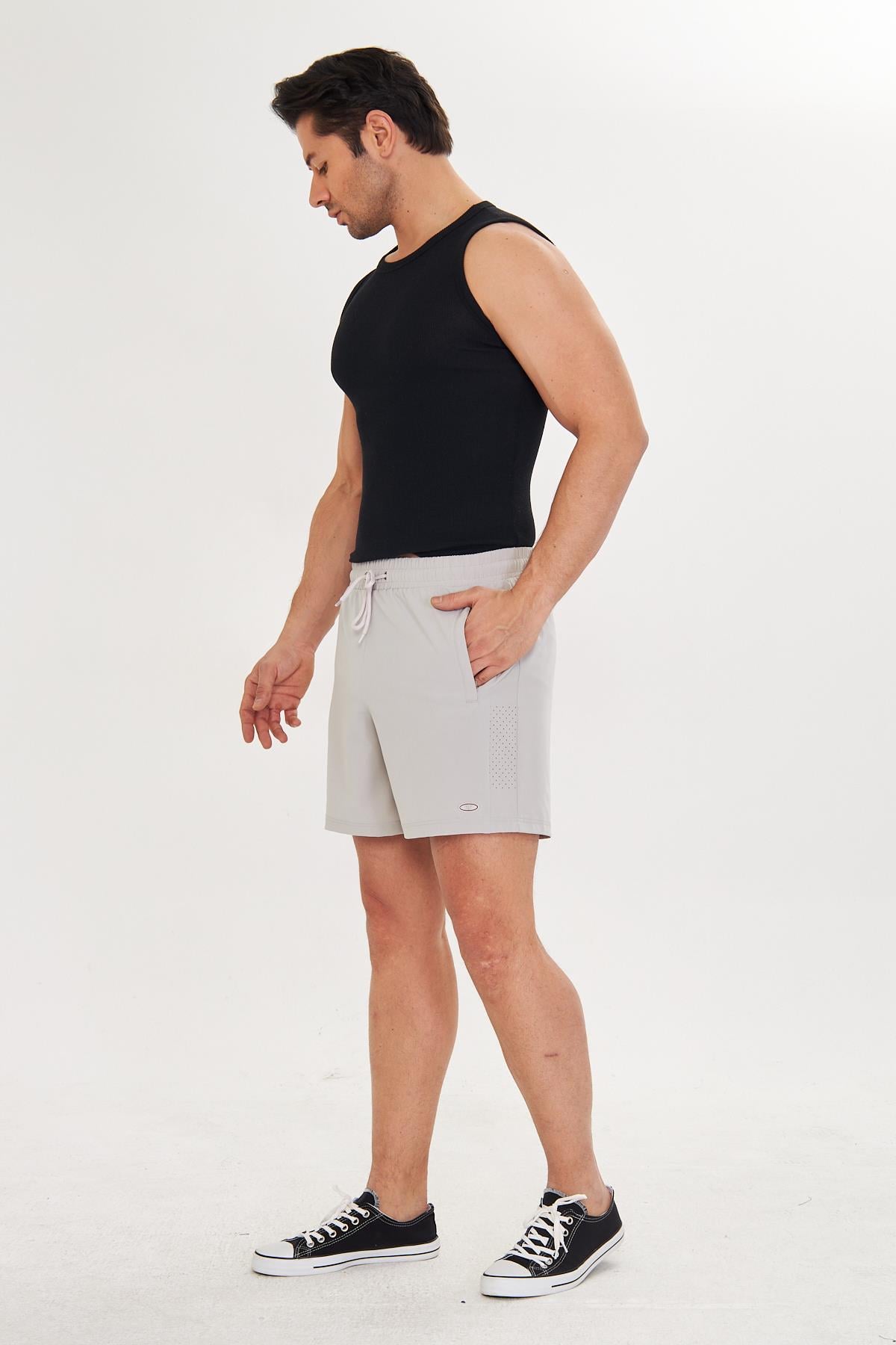 Erkek StretchFit İçi Astarlı Esnek Sporcu Şortu Taş 2658-T