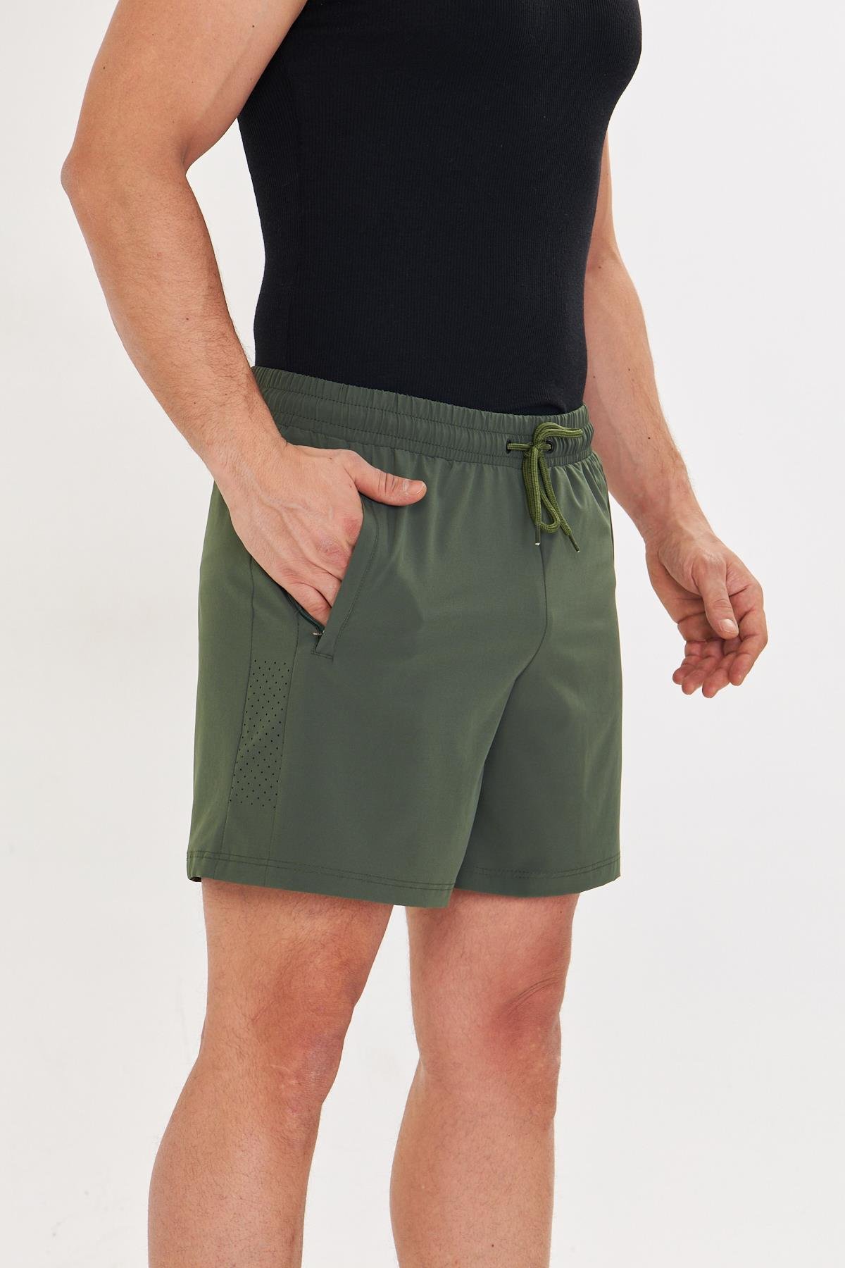 Erkek StretchFit İçi Astarlı Esnek Sporcu Şortu Haki 2658-H