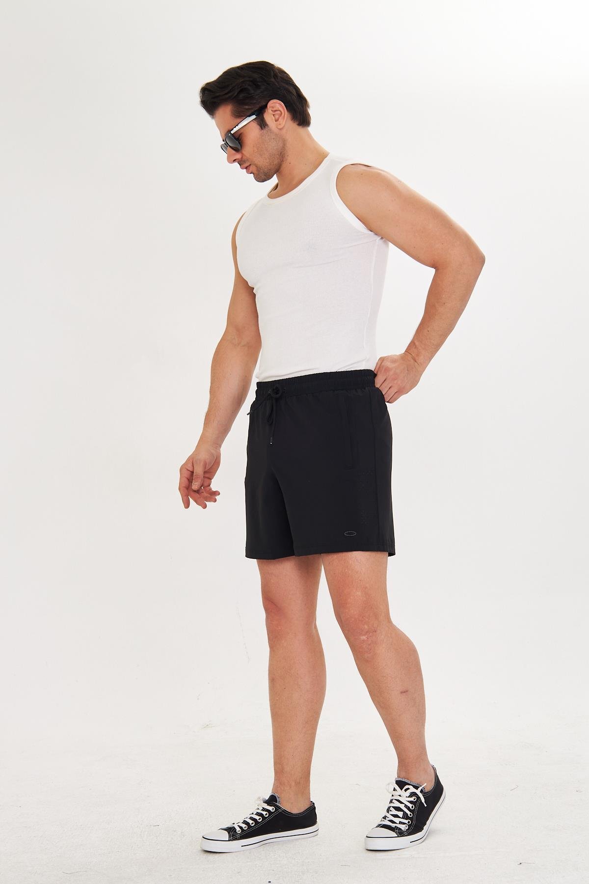 Erkek StretchFit İçi Astarlı Esnek Sporcu Şortu Siyah 2658-S