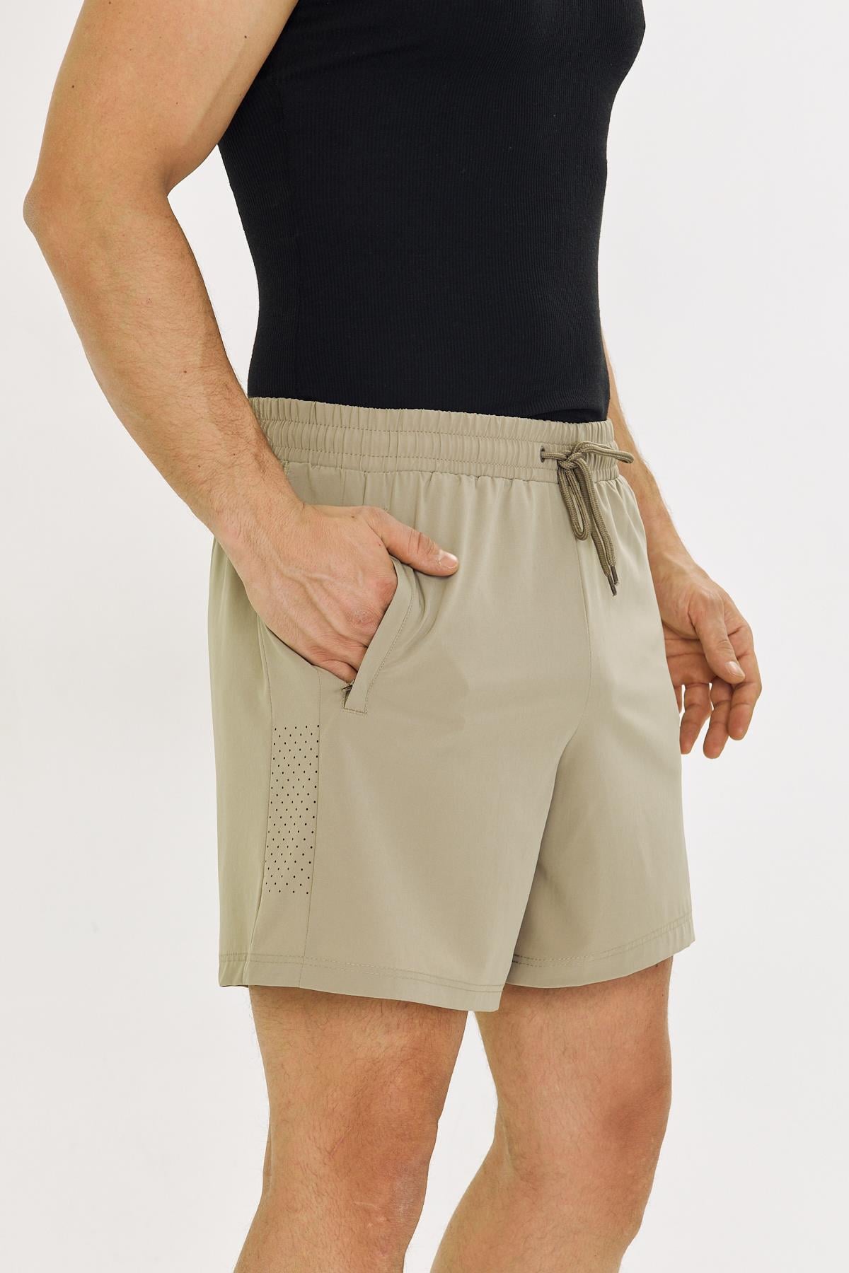 Erkek StretchFit İçi Astarlı Esnek Sporcu Şortu Bej 2658-B