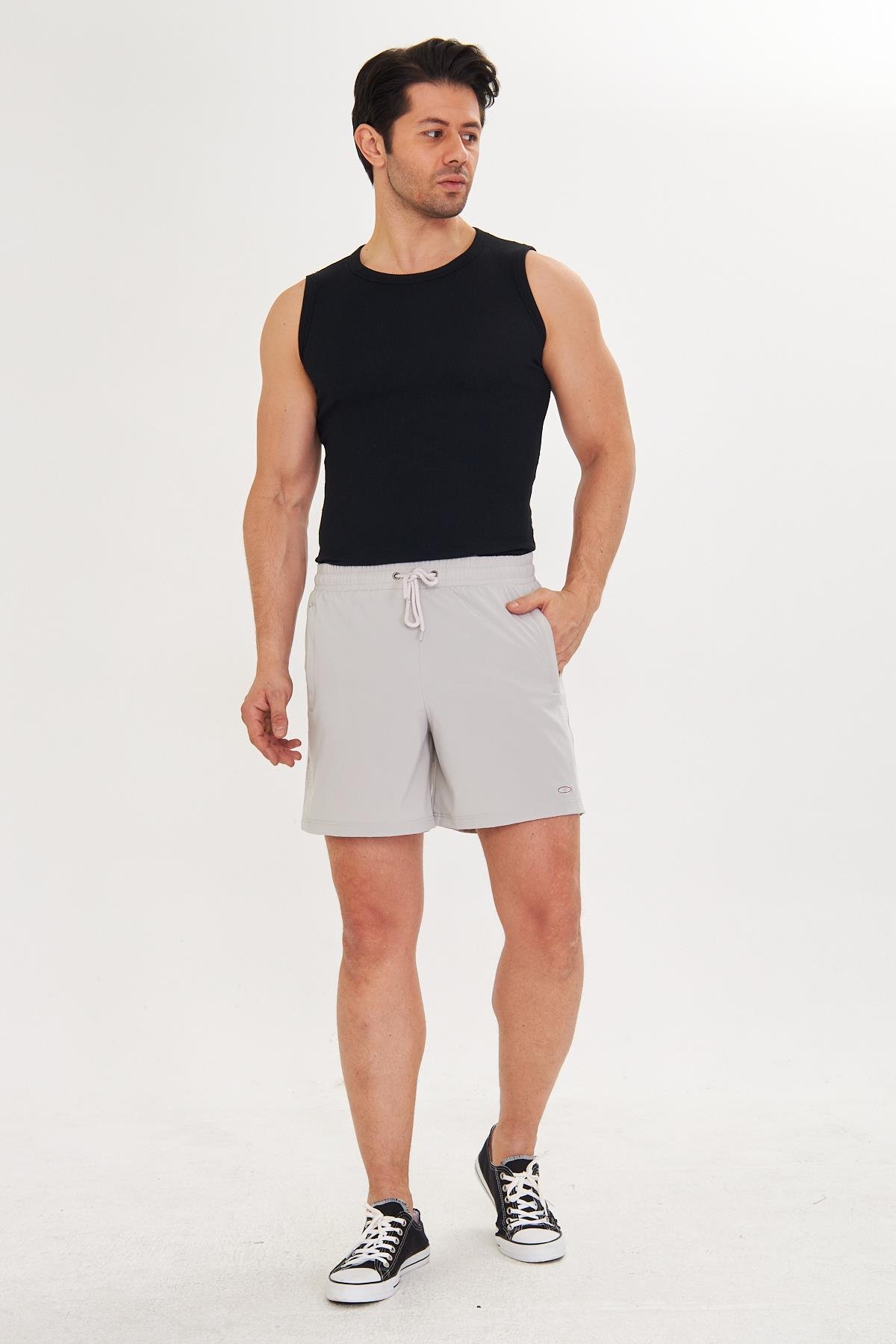 Erkek StretchFit İçi Astarlı Esnek Sporcu Şortu Taş 2658-T
