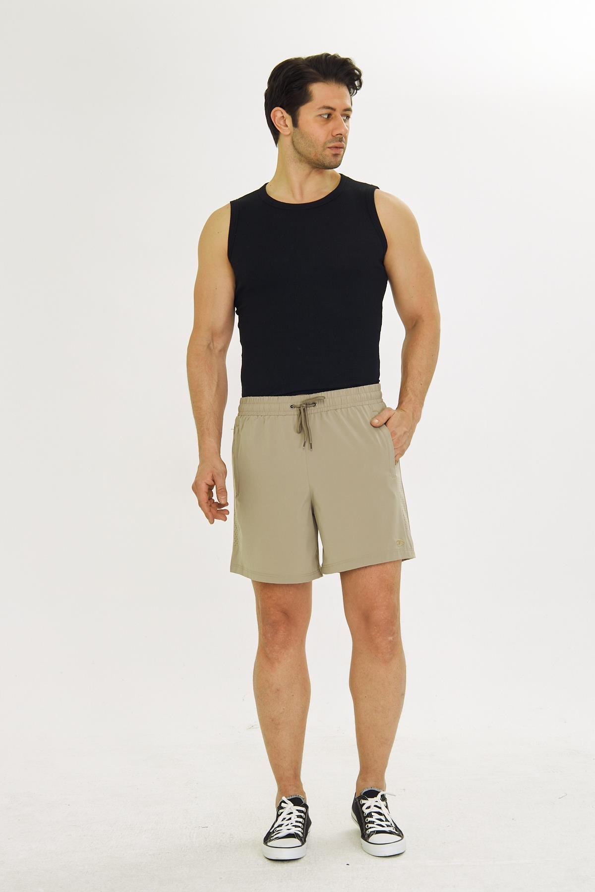Erkek StretchFit İçi Astarlı Esnek Sporcu Şortu Bej 2658-B