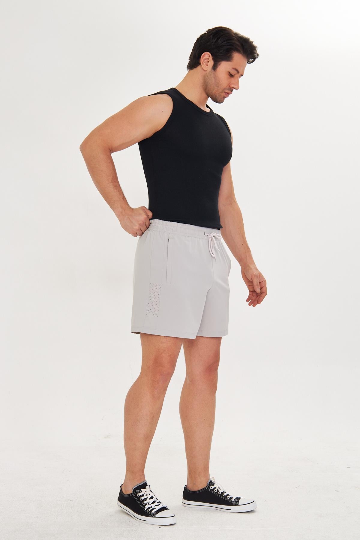 Erkek StretchFit İçi Astarlı Esnek Sporcu Şortu Taş 2658-T